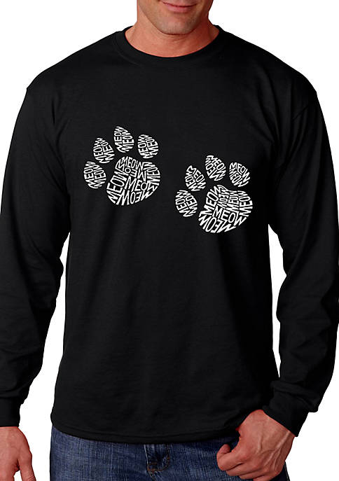 Word Art Long Sleeve Graphic T-Shirt - Meow Cat Prints