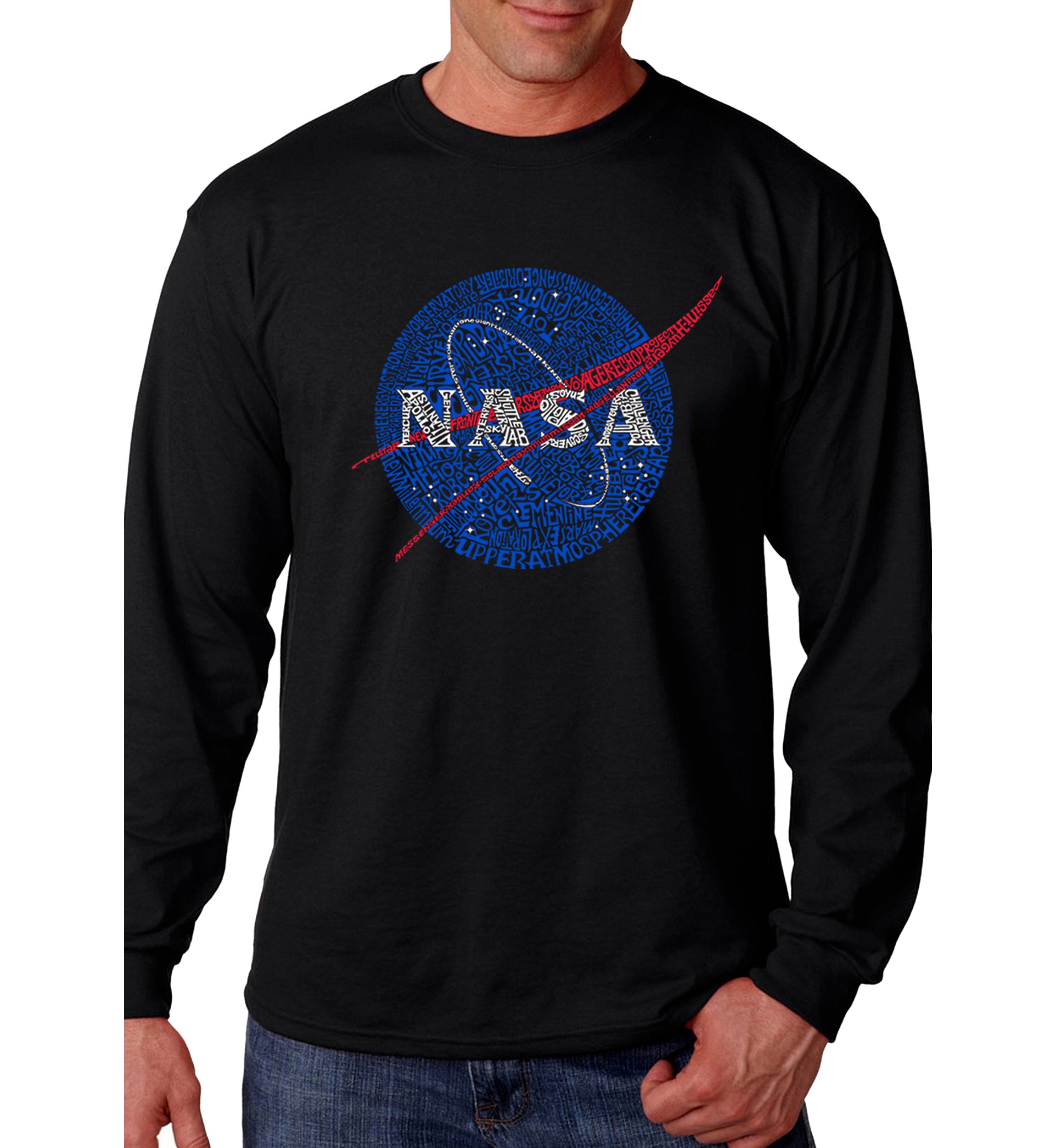 Word Art Long Sleeve Graphic T-Shirt - NASAs Most Notable Missions