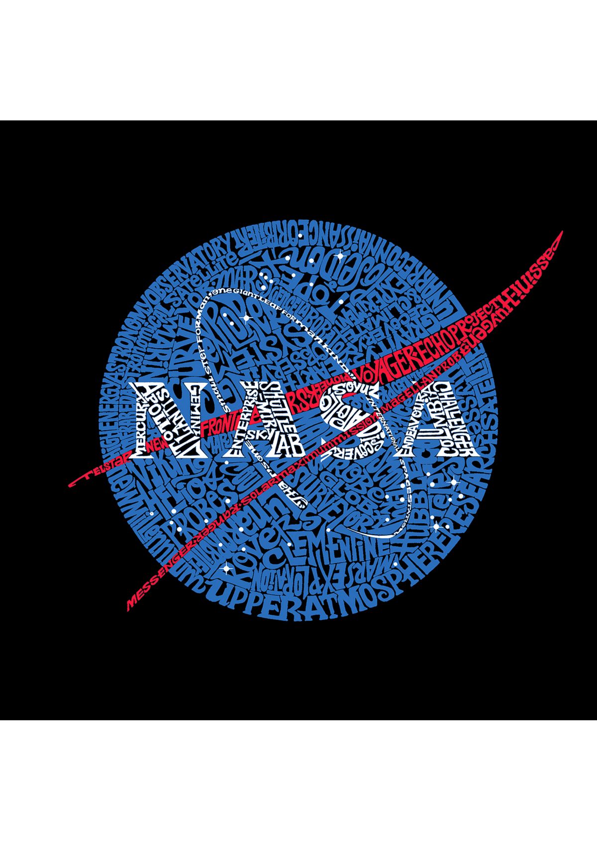 Word Art Long Sleeve Graphic T-Shirt - NASAs Most Notable Missions