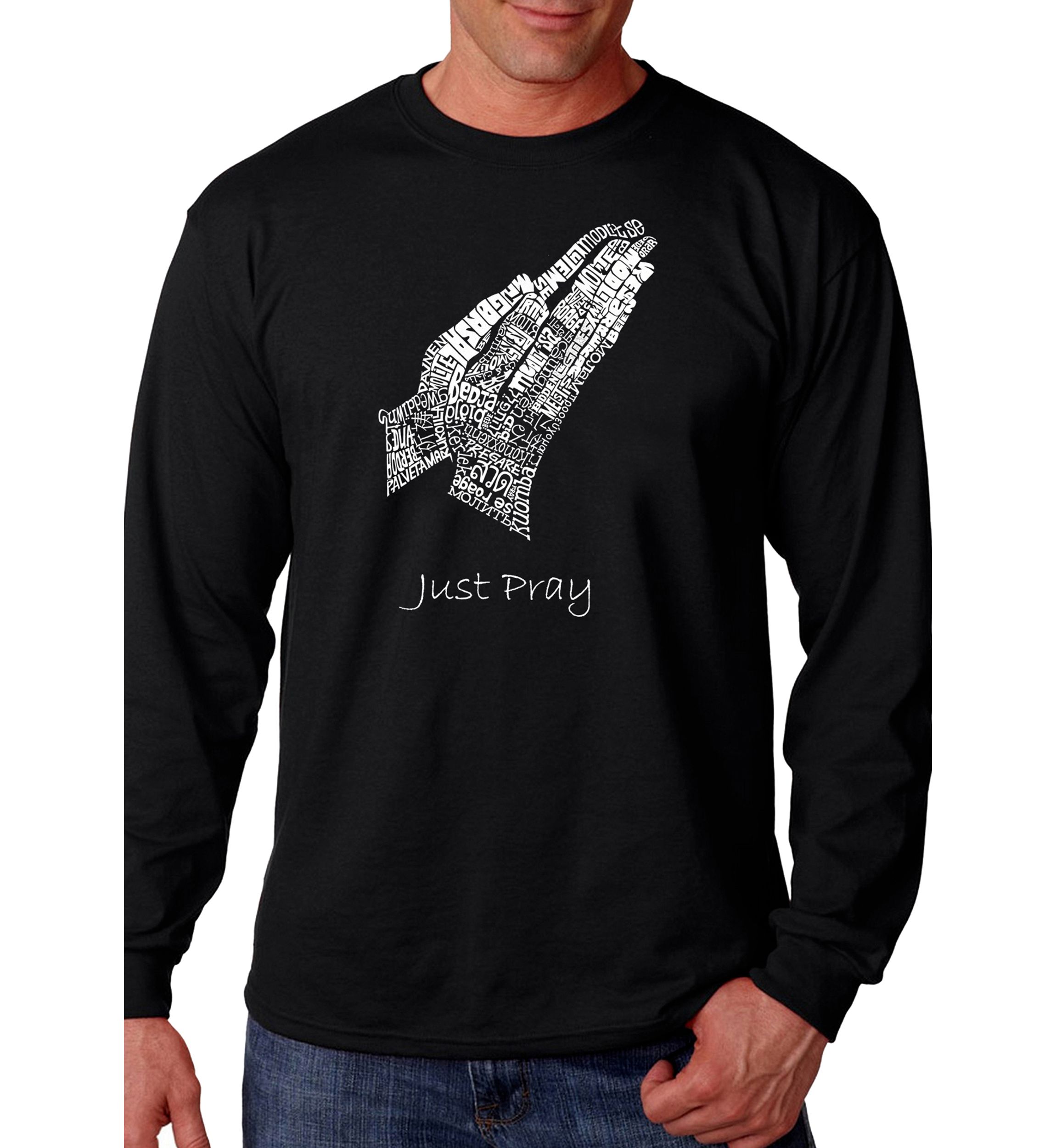 Word Art Long Sleeve Graphic T-Shirt - Prayer Hands