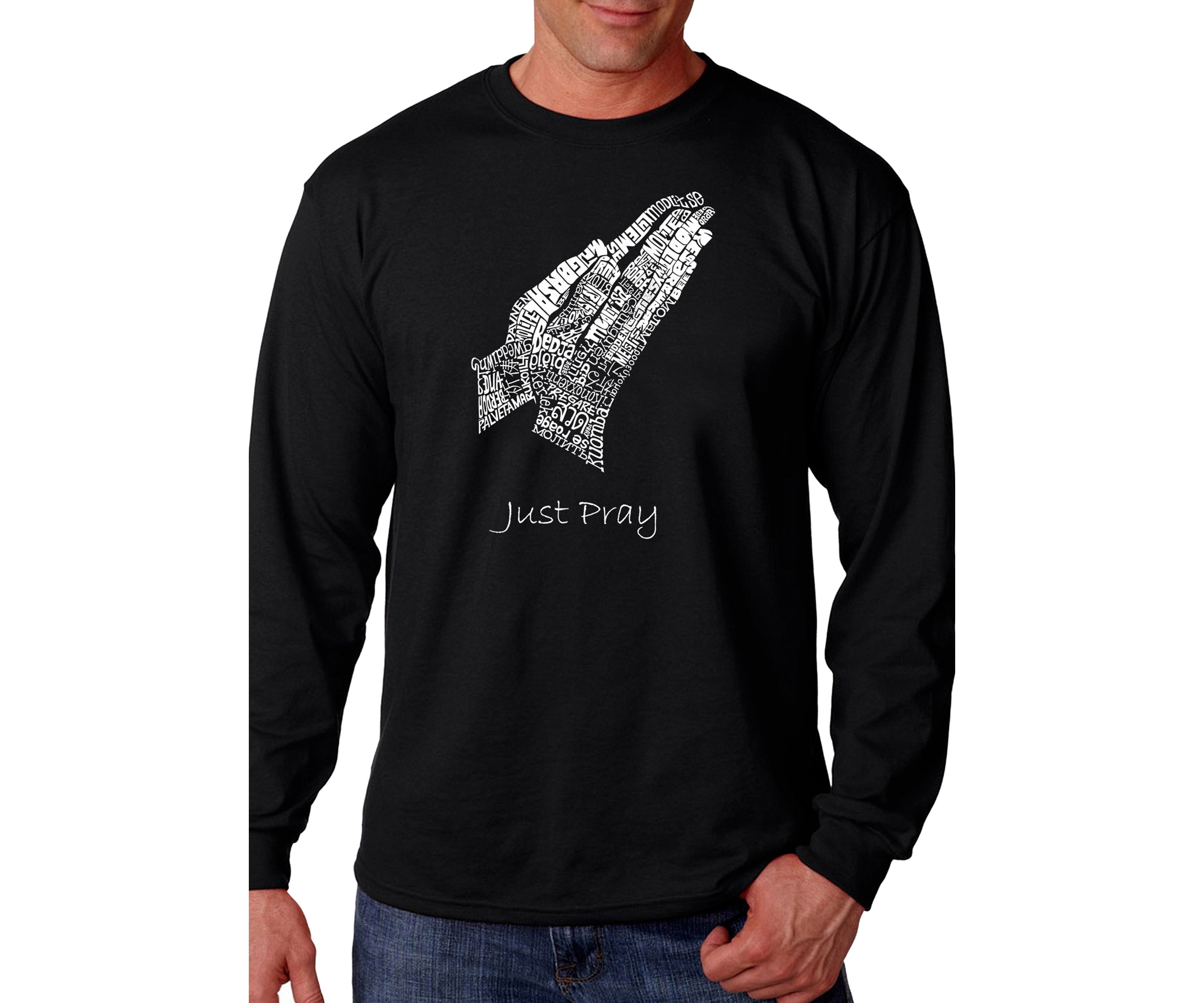 Word Art Long Sleeve Graphic T-Shirt - Prayer Hands