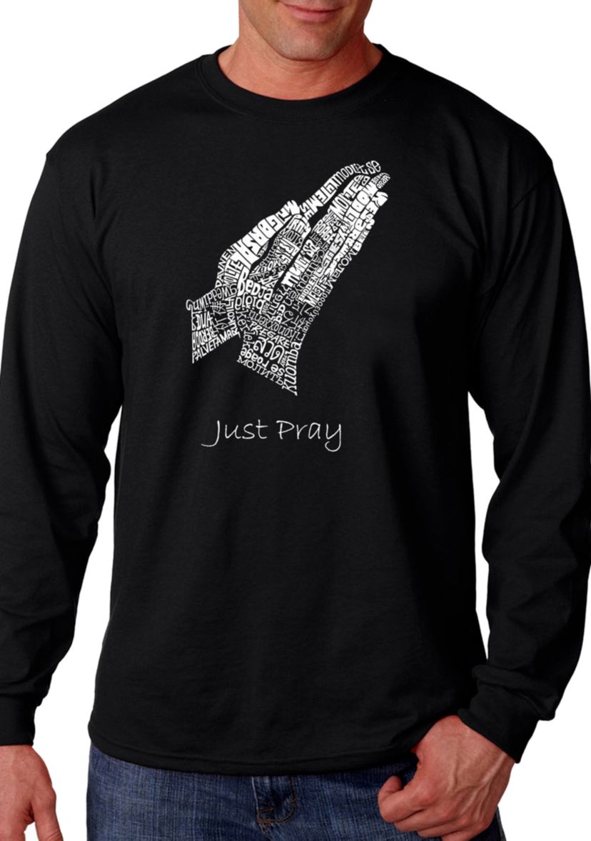 Word Art Long Sleeve Graphic T-Shirt - Prayer Hands