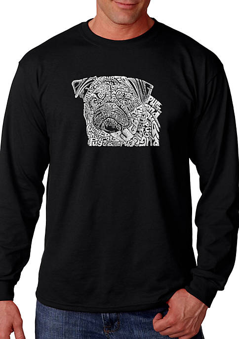 Word Art Long Sleeve Graphic T-Shirt - Pug Face