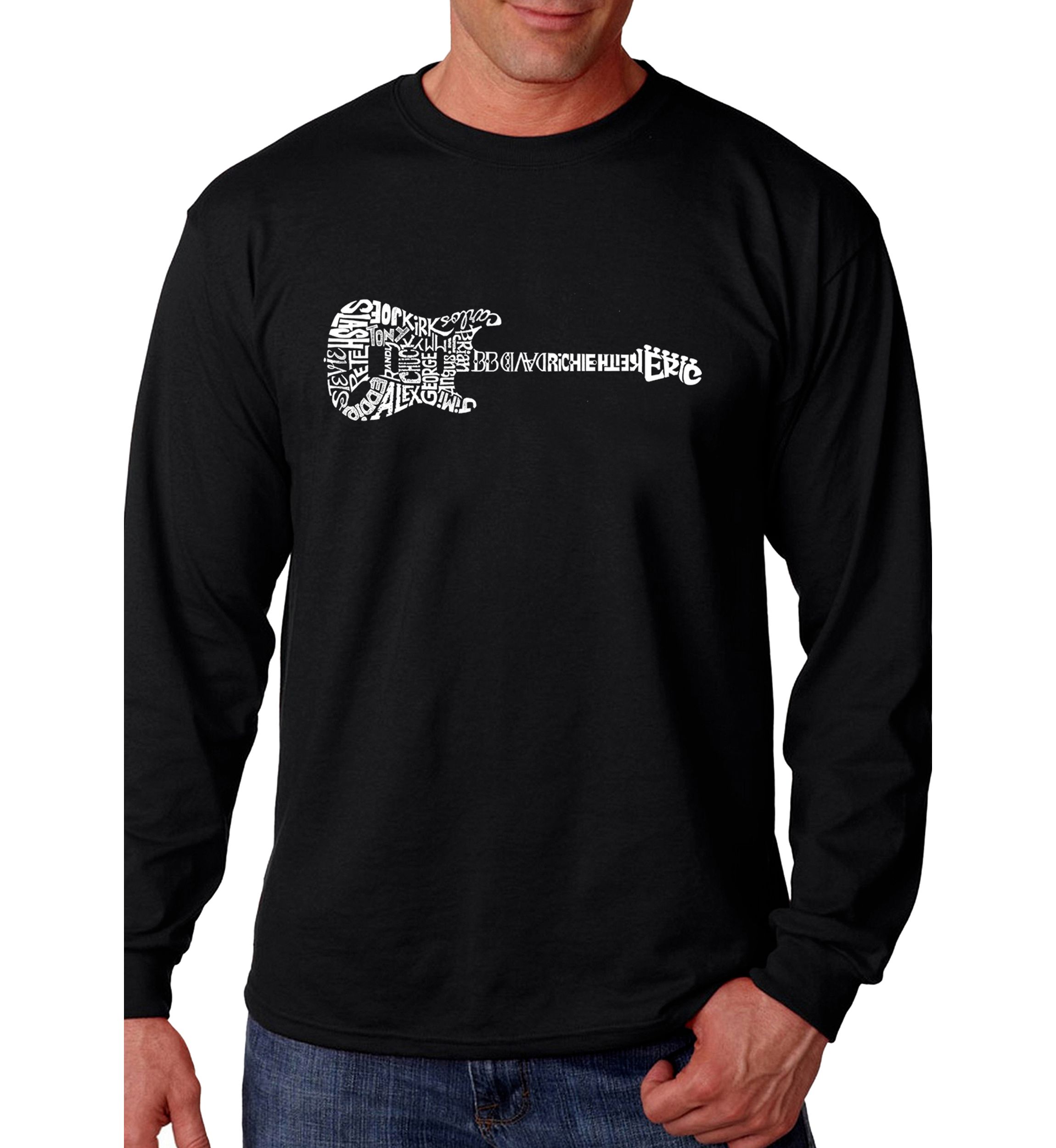 Word Art Long Sleeve Graphic T-Shirt - Rock Guitar