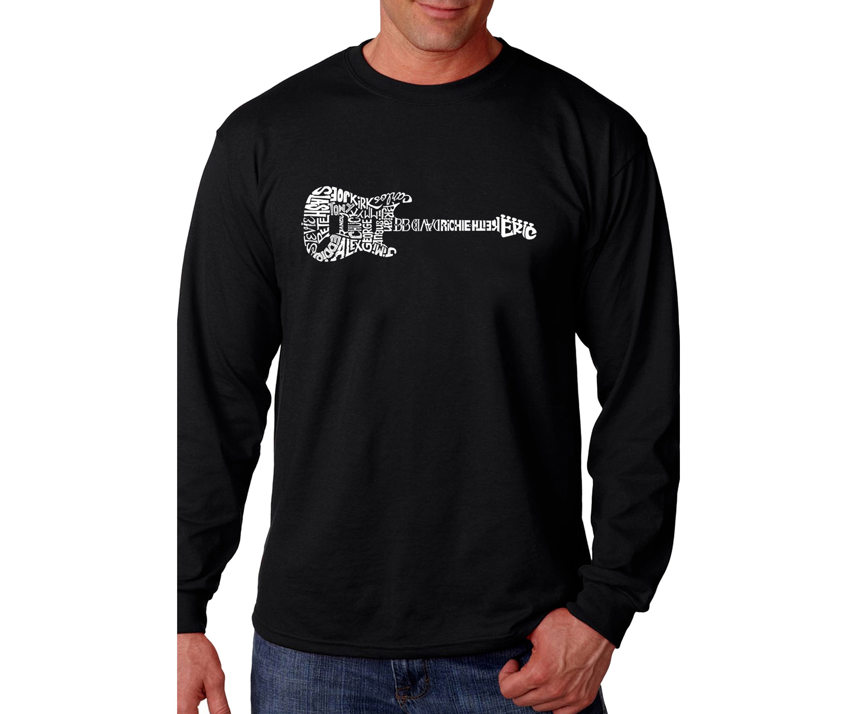 Word Art Long Sleeve Graphic T-Shirt - Rock Guitar
