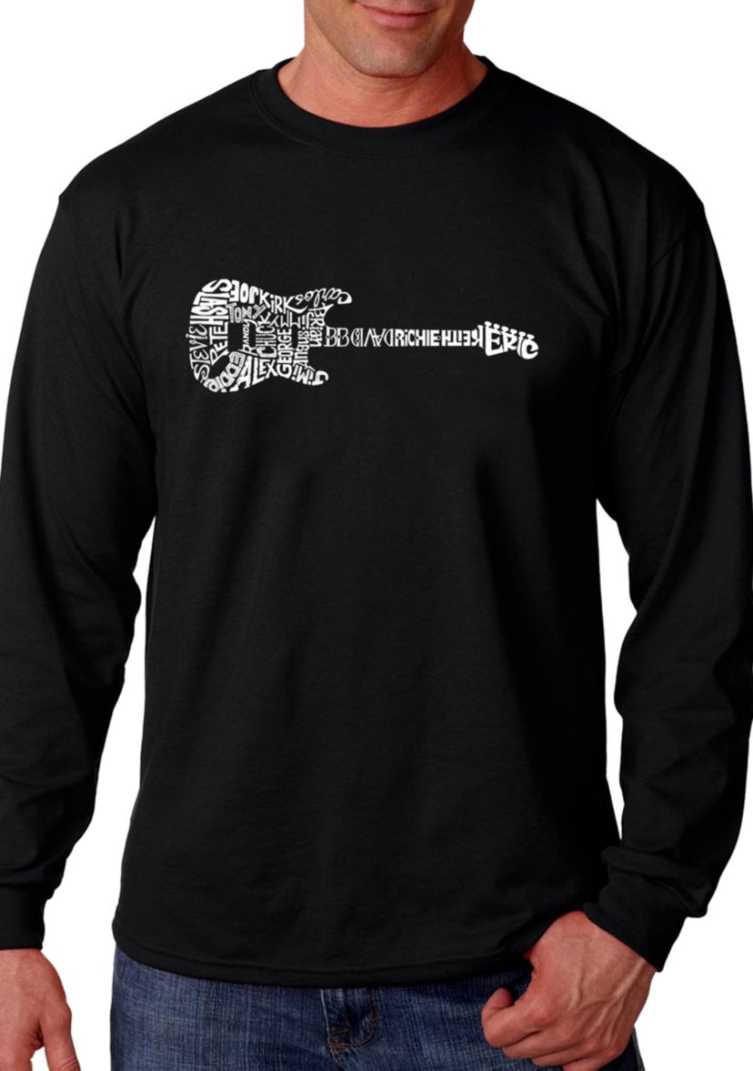 Word Art Long Sleeve Graphic T-Shirt - Rock Guitar