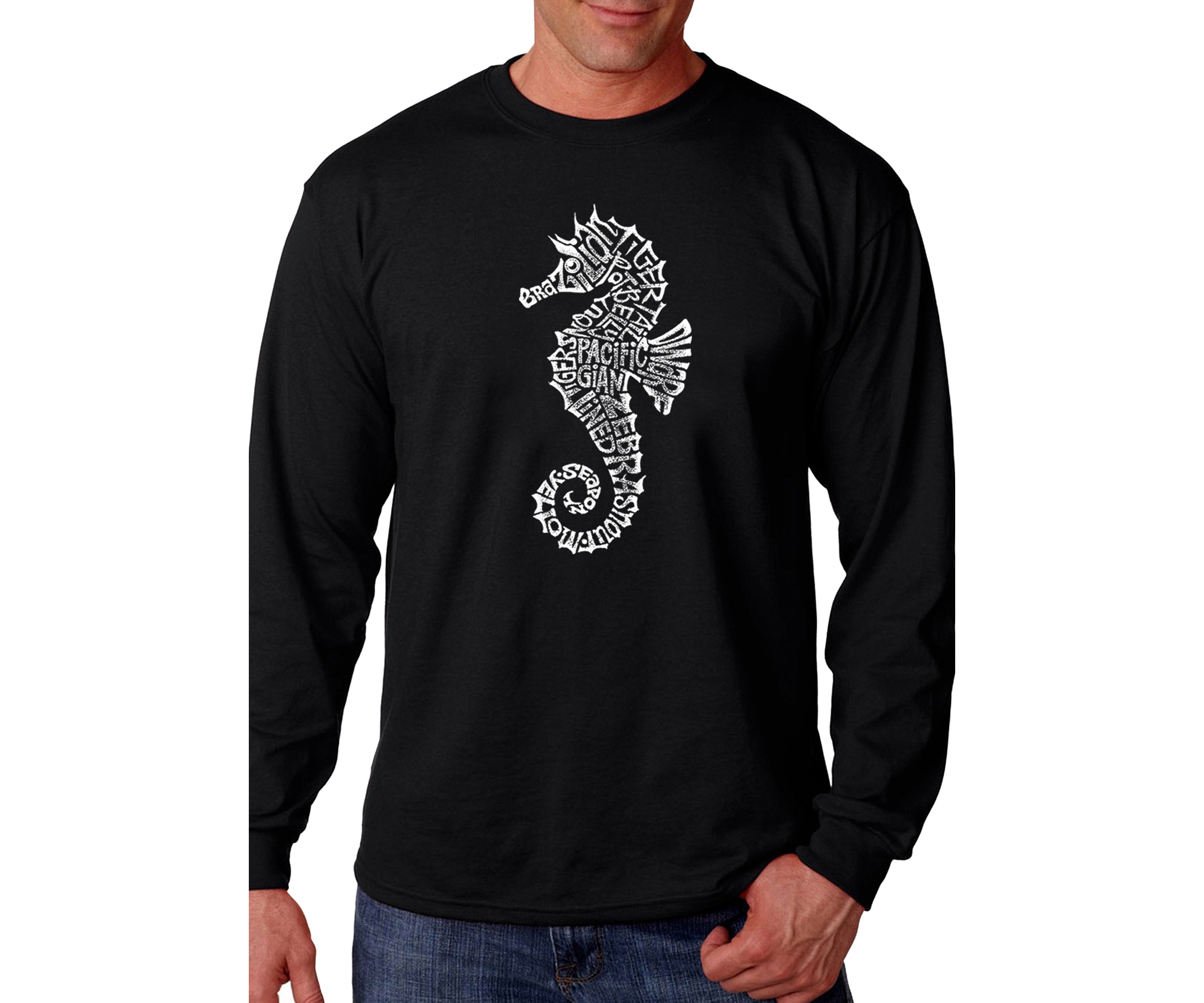 Word Art Long Sleeve Graphic T-Shirt - Types of Seahorse 