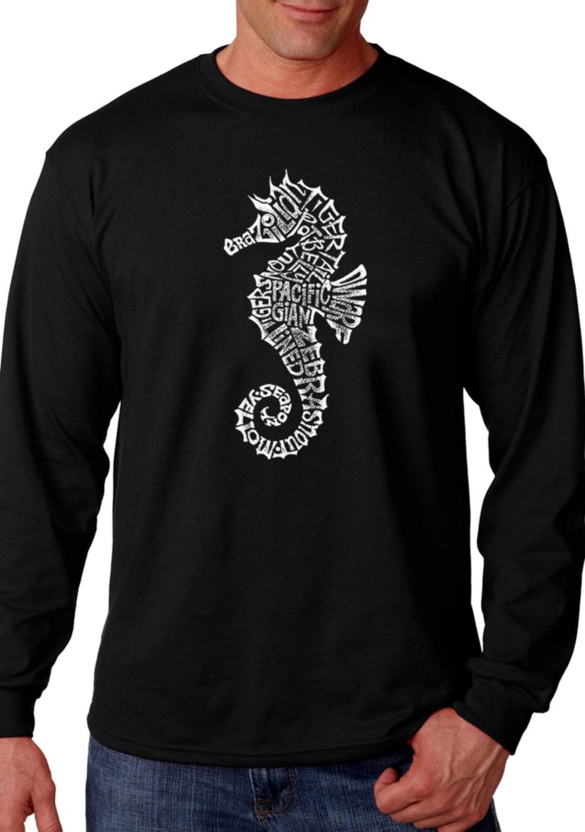 Word Art Long Sleeve Graphic T-Shirt - Types of Seahorse 