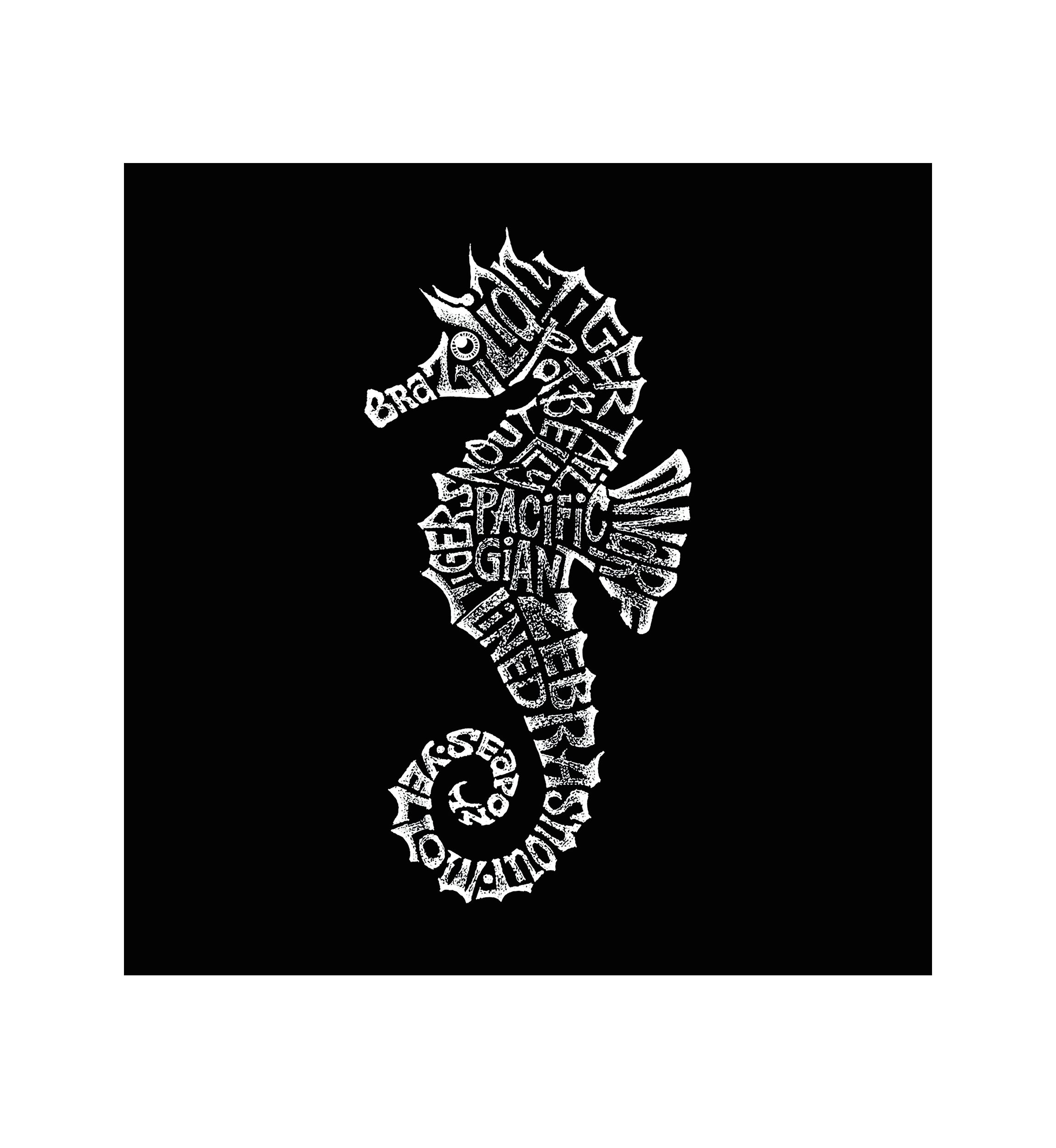 Word Art Long Sleeve Graphic T-Shirt - Types of Seahorse 