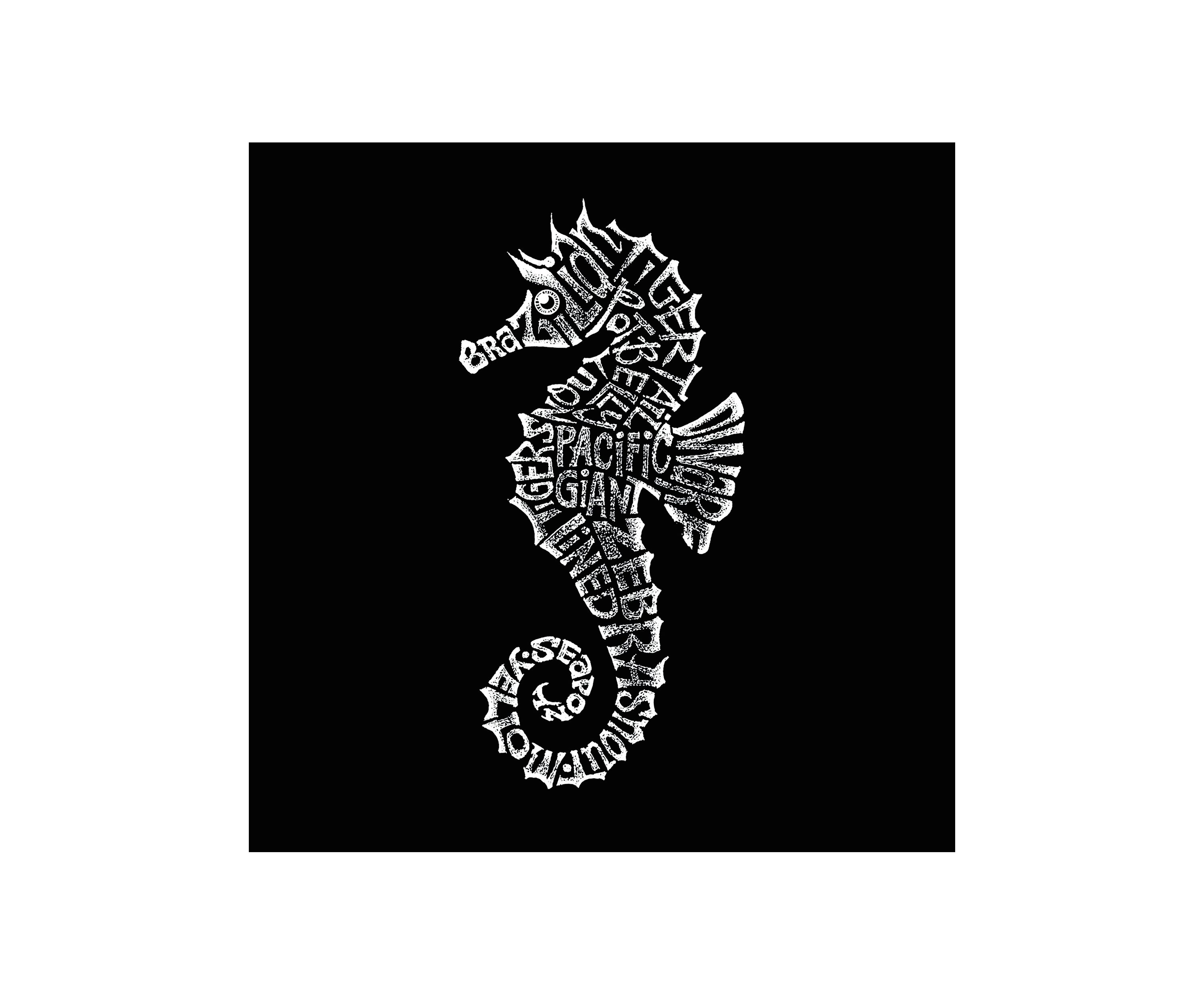 Word Art Long Sleeve Graphic T-Shirt - Types of Seahorse 