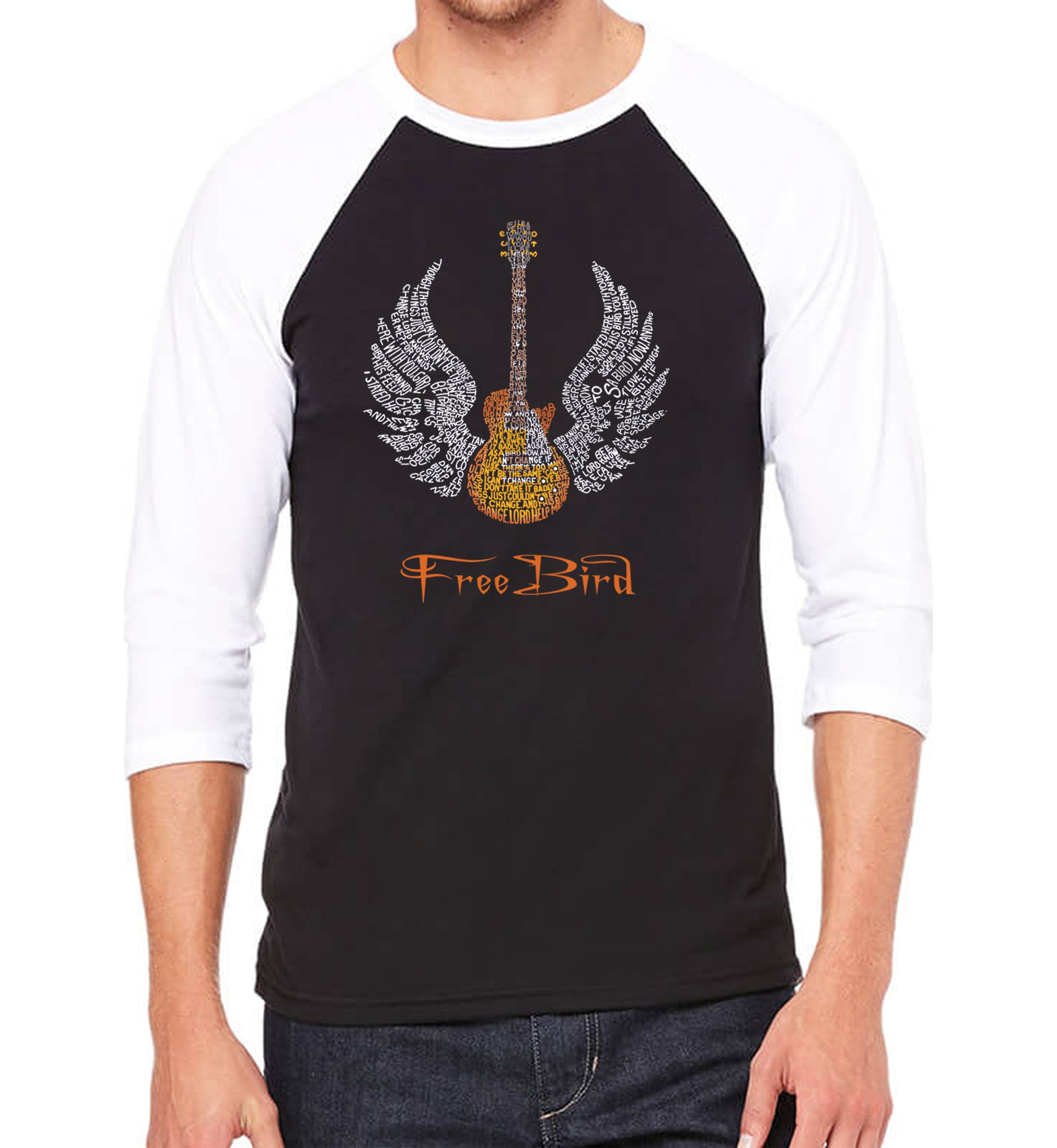 Raglan Baseball Word Art Graphic T-Shirt - Lyrics to Freebird