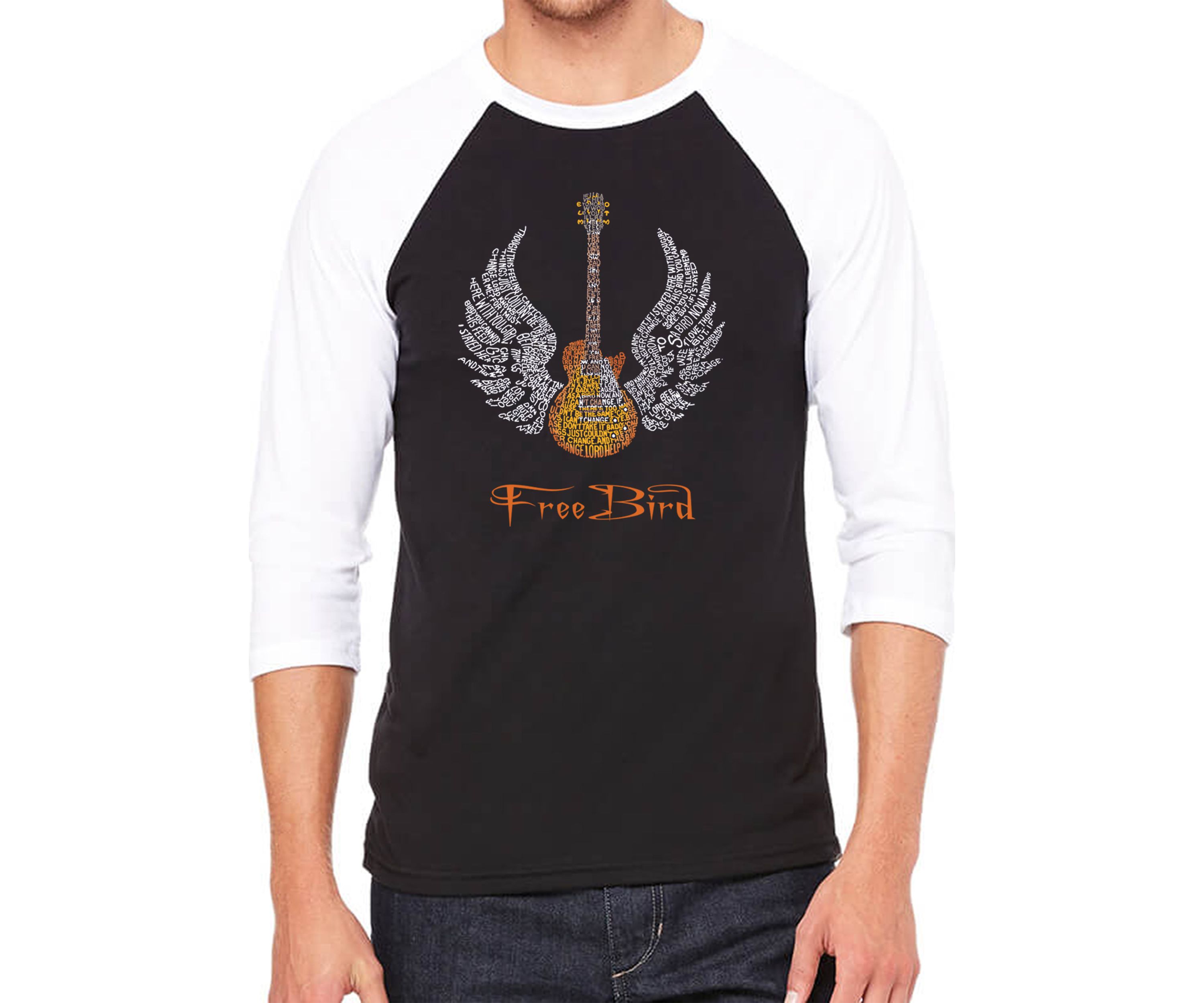 Raglan Baseball Word Art Graphic T-Shirt - Lyrics to Freebird