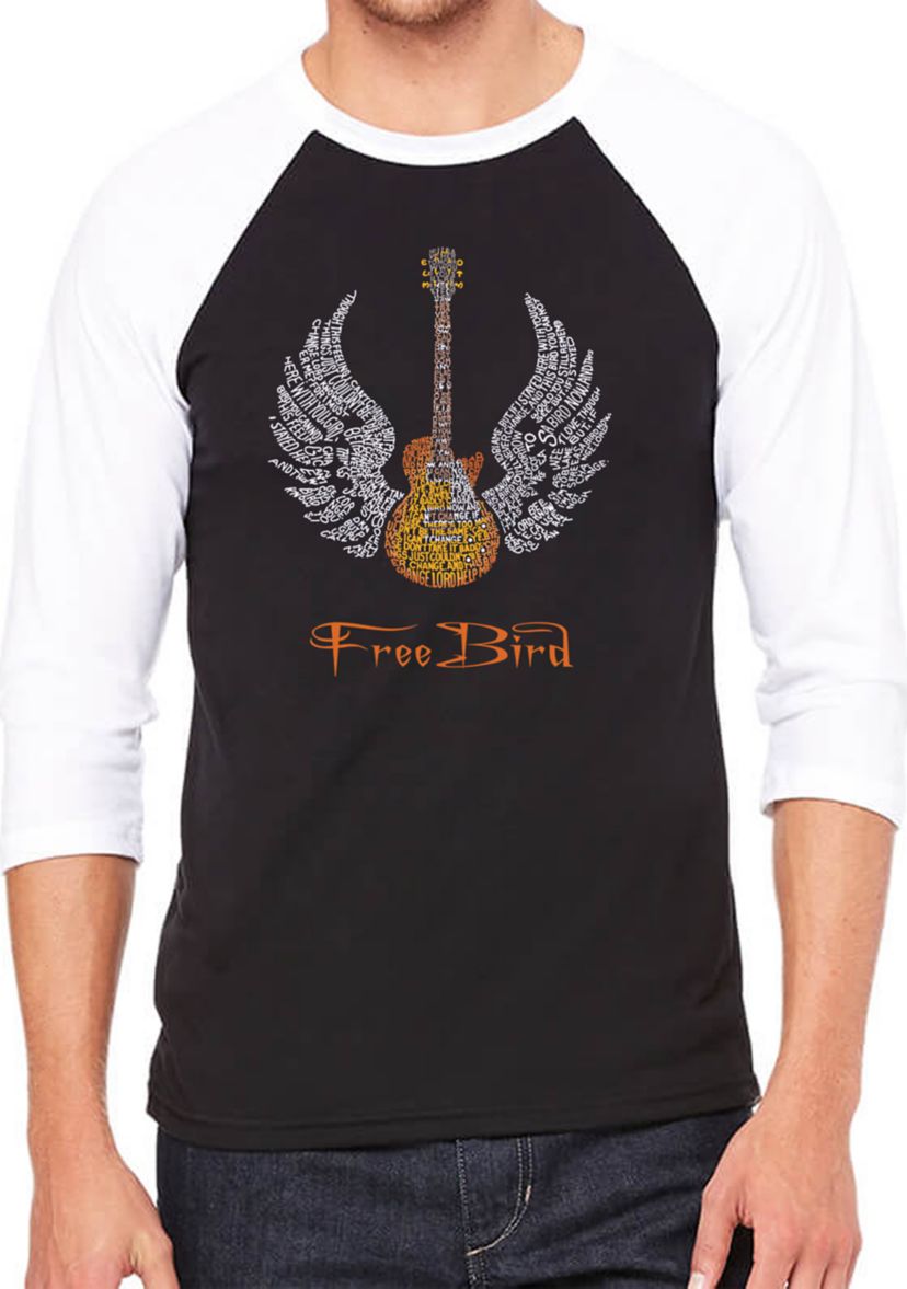 Raglan Baseball Word Art Graphic T-Shirt - Lyrics to Freebird