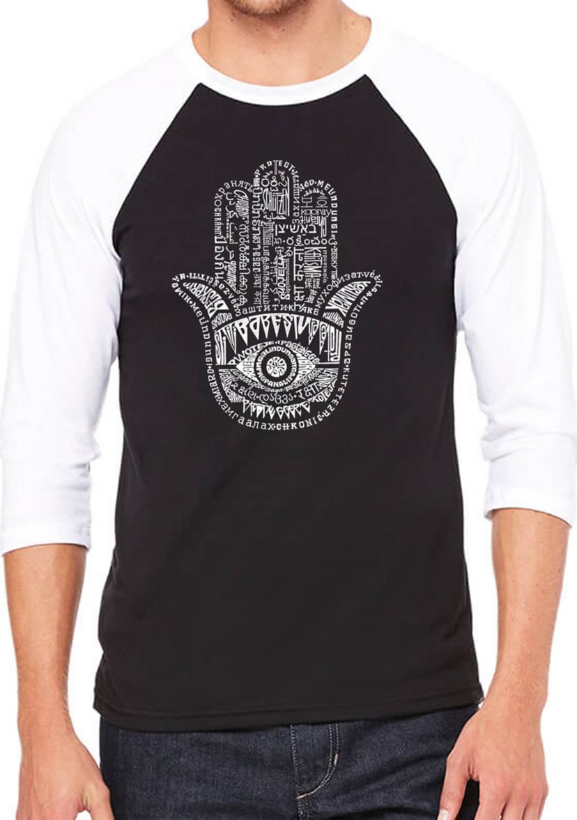 Raglan Baseball Word Art Graphic T-Shirt - Hamsa