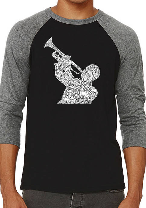 Raglan Baseball Word Art Graphic T-Shirt - All Time Jazz Songs