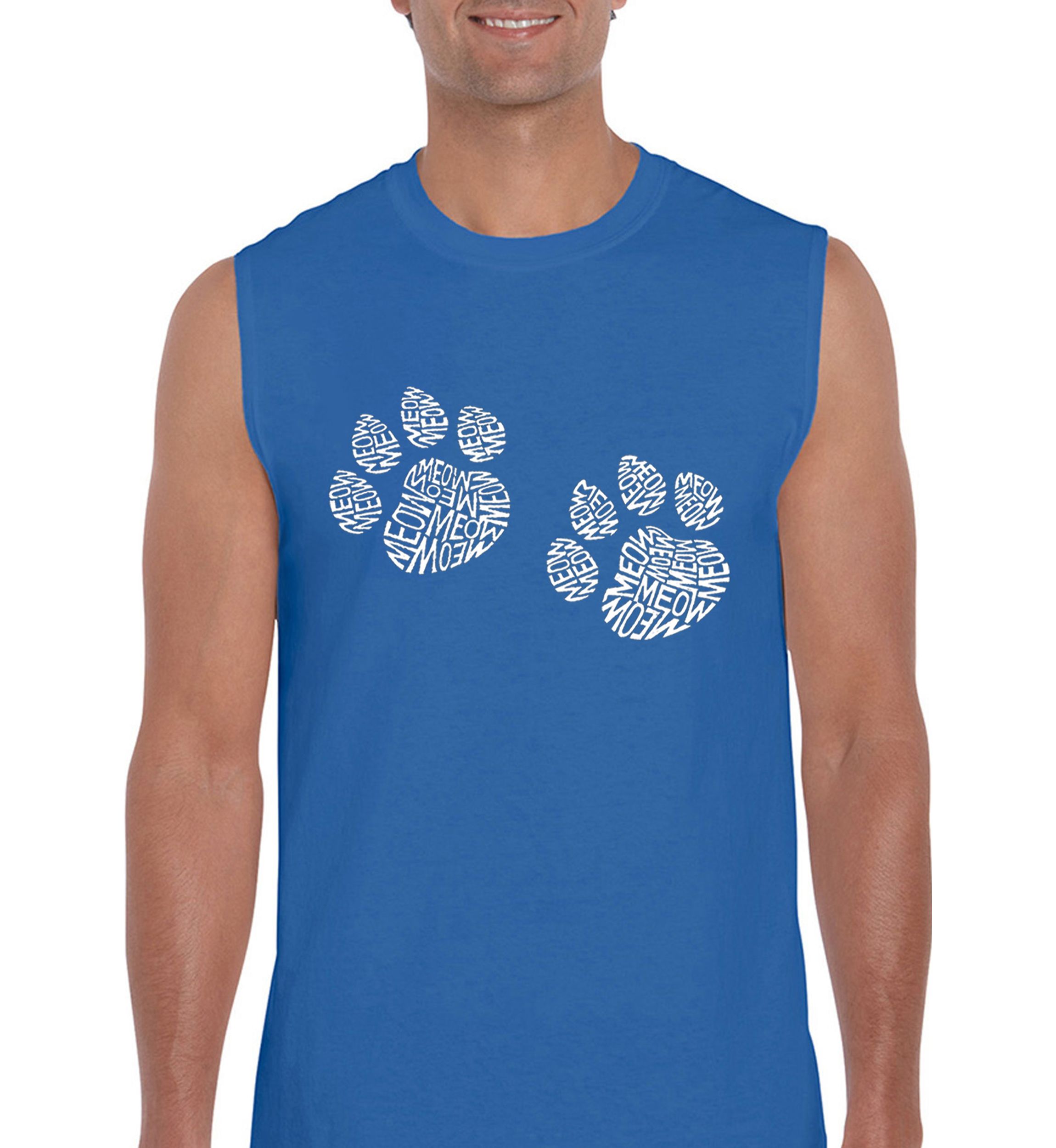 Mens Word Art Sleeveless T-shirt - Meow Cat Prints