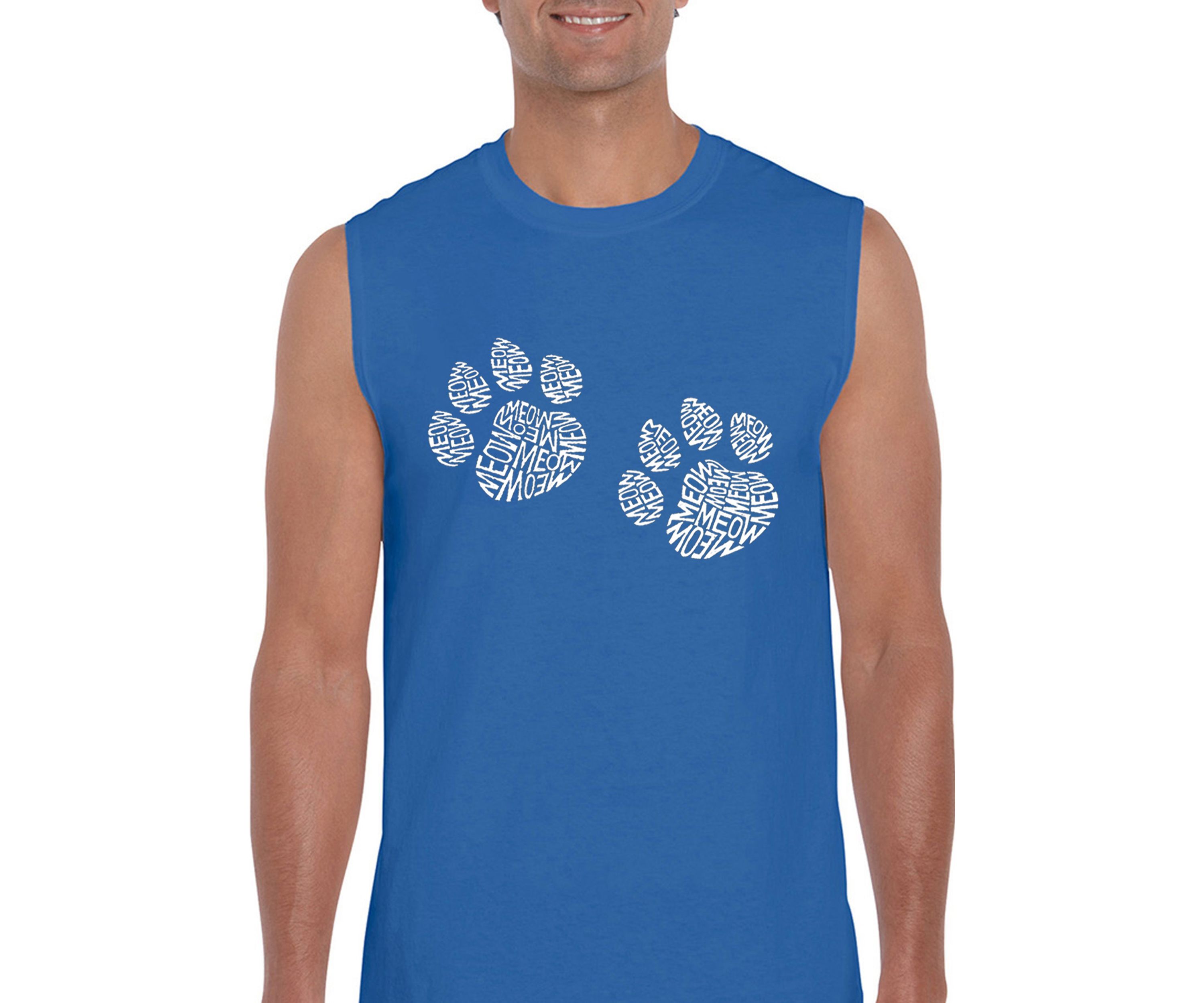 Mens Word Art Sleeveless T-shirt - Meow Cat Prints