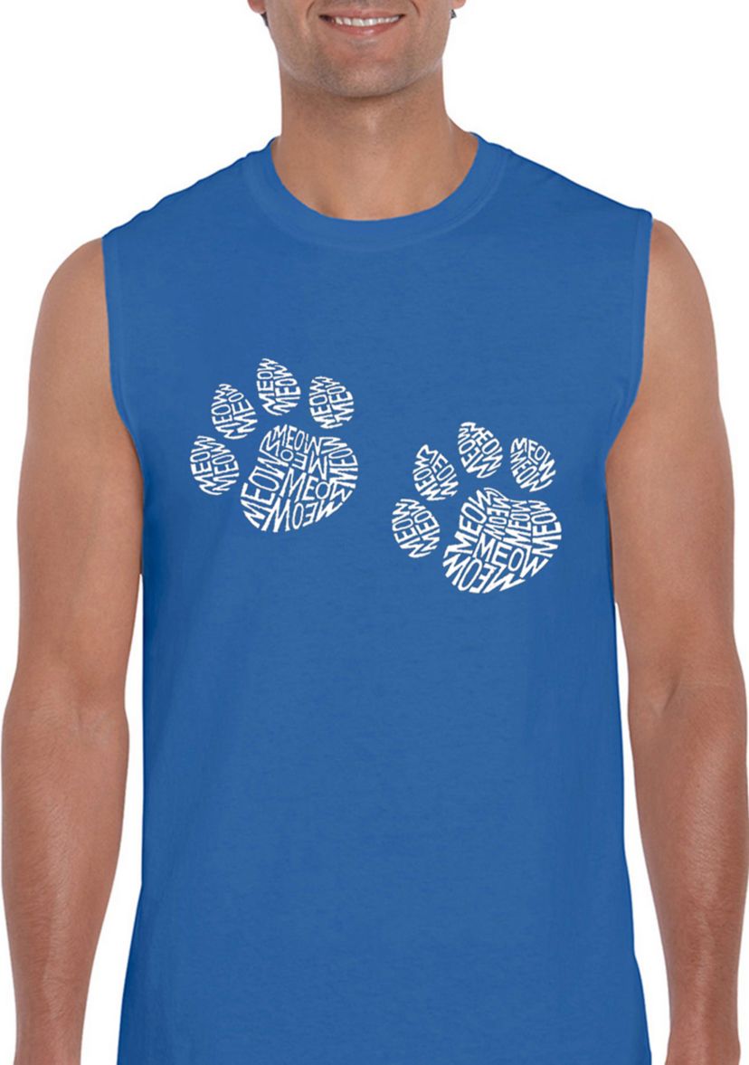Mens Word Art Sleeveless T-shirt - Meow Cat Prints