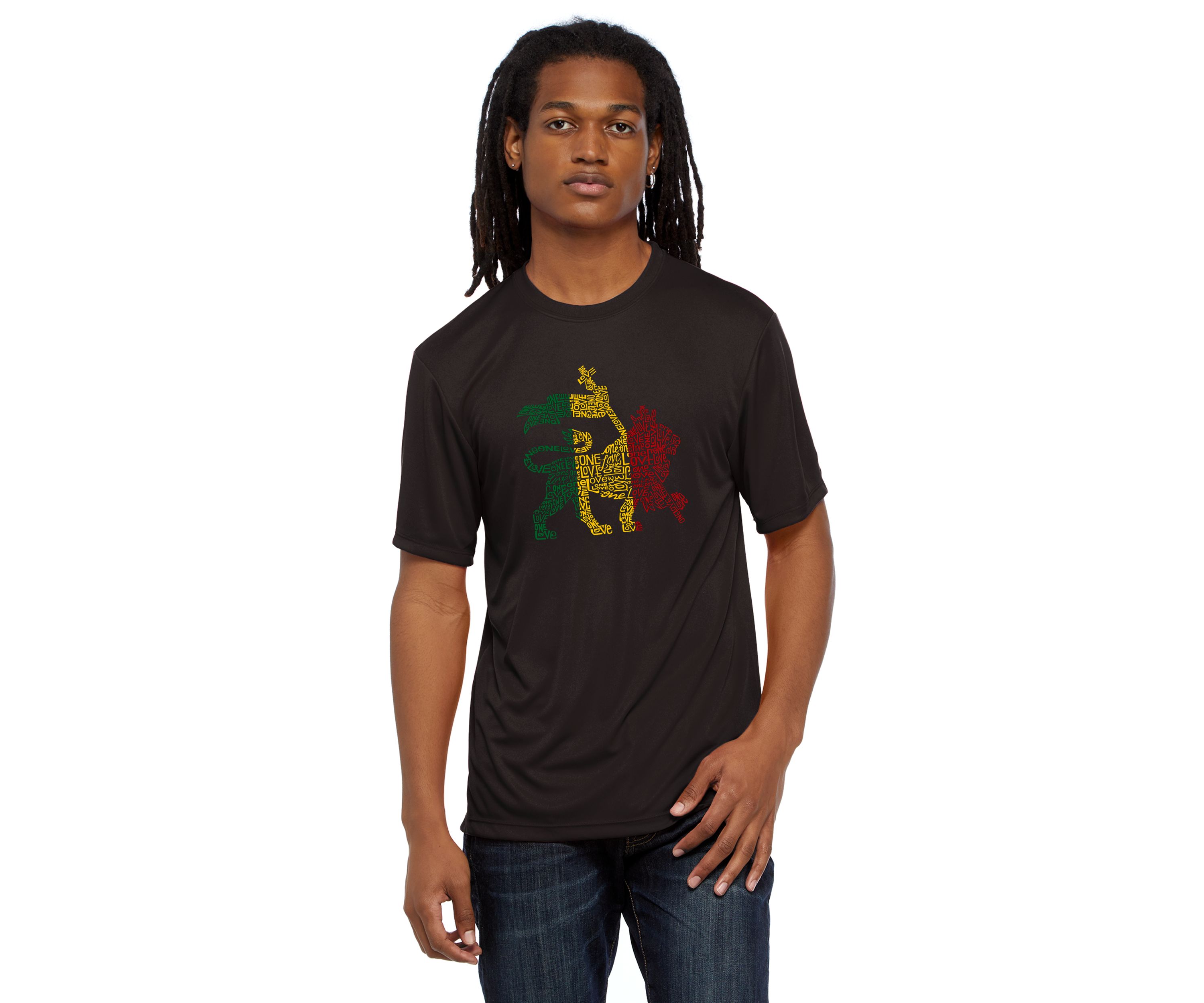 Word Art Graphic T-Shirt - Rasta Lion - One Love