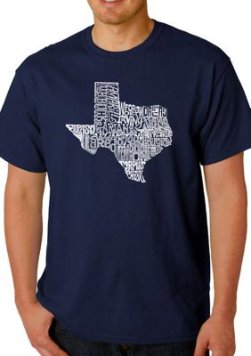 LA Pop Art Men's Word Art Graphic T-Shirt - The Great State of Texas, Navy Blue, XL