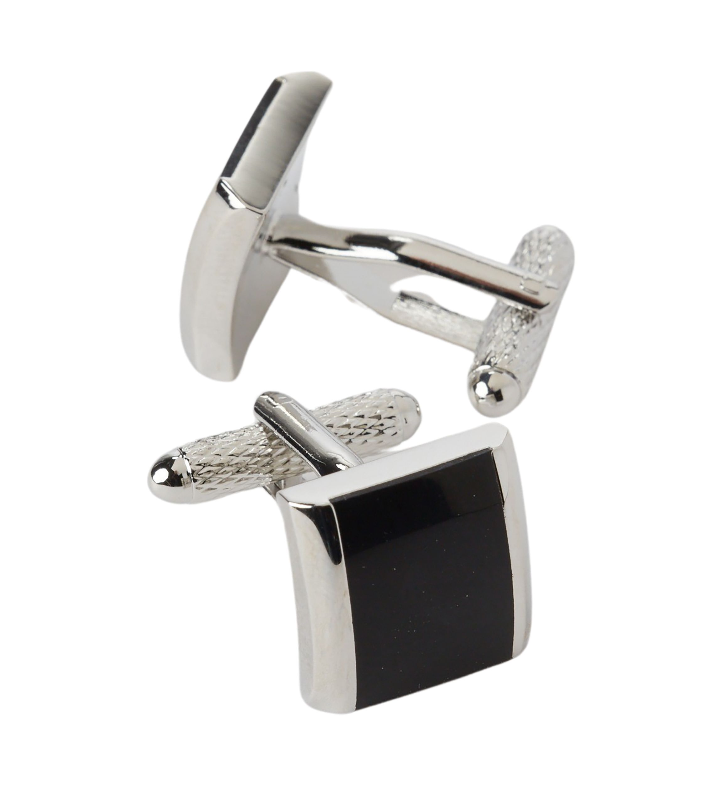 Square Black with Silver Cuff Links
