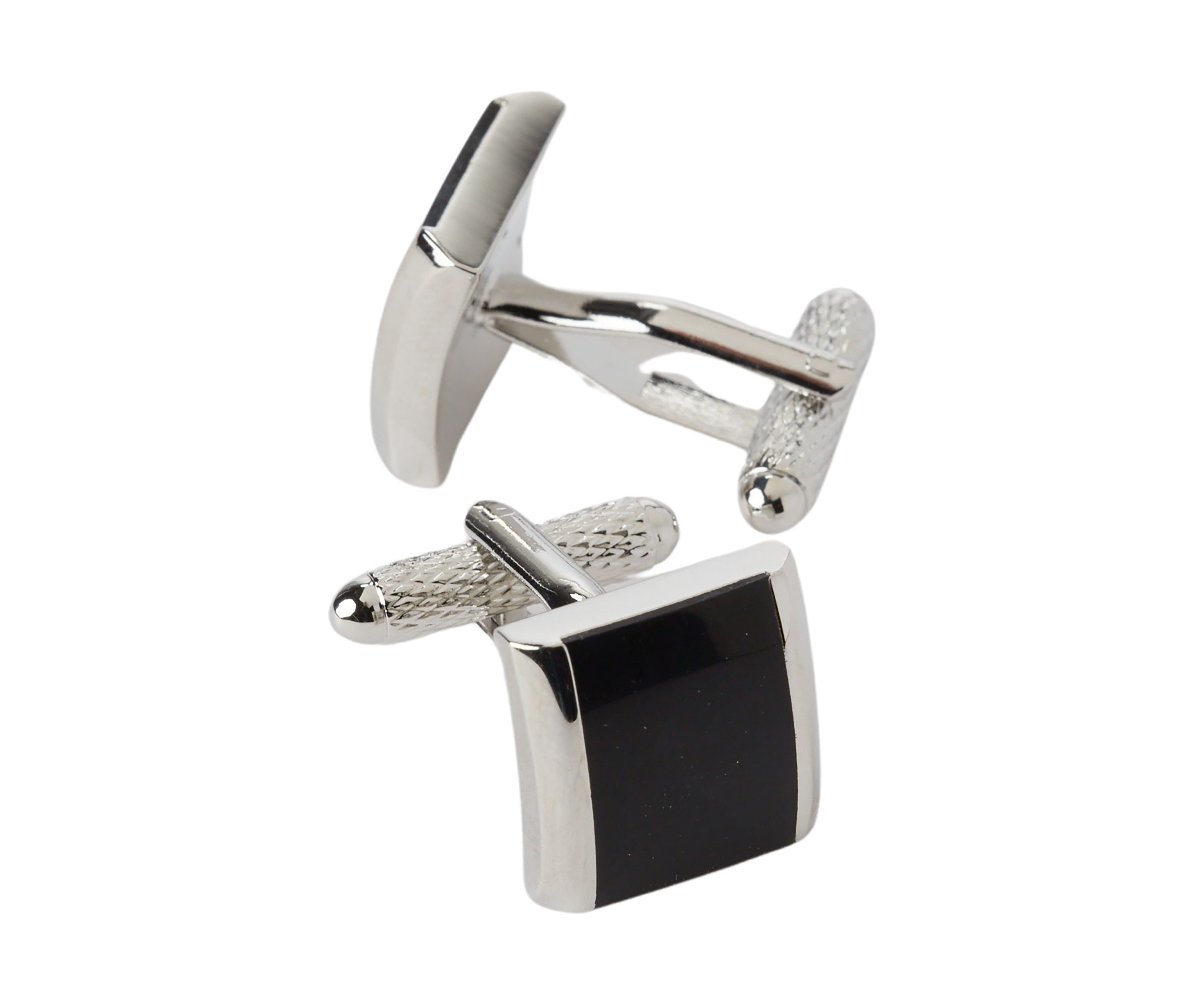 Square Black with Silver Cuff Links