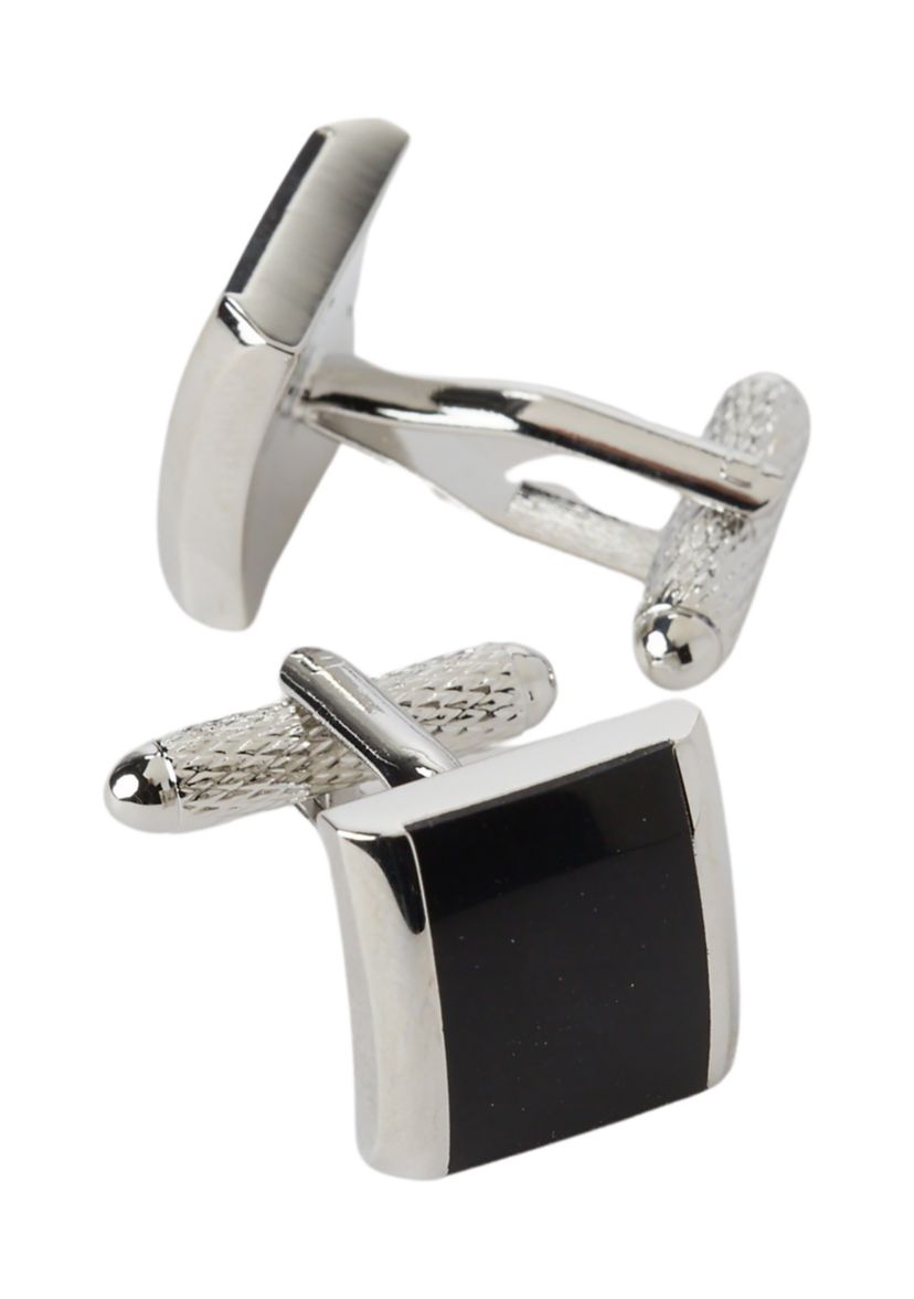 Square Black with Silver Cuff Links