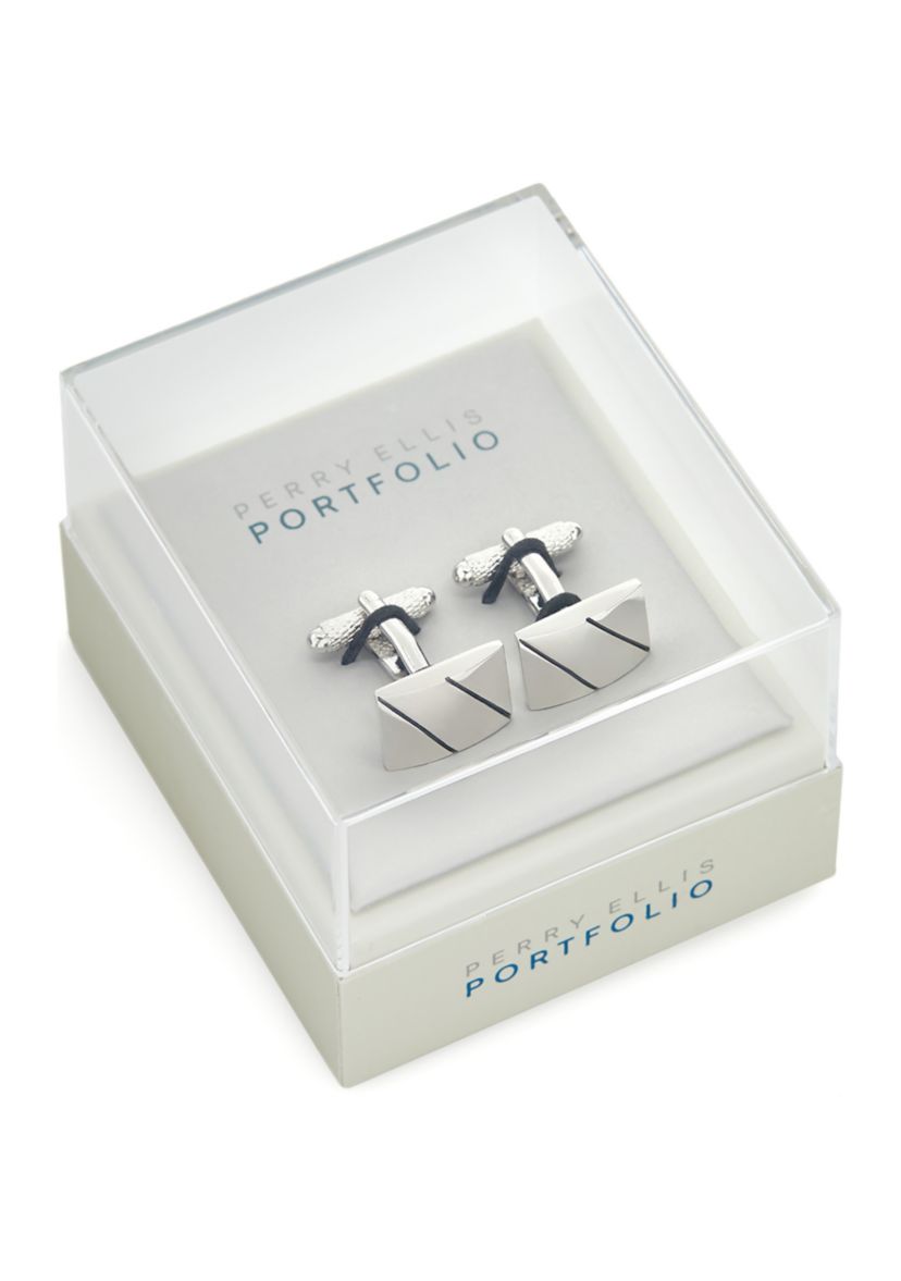 Mens Rectangular Diagonal Line Cuff Links