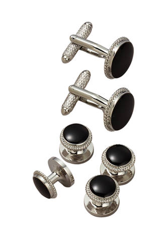 Ox and Bull Mens Plated Silver-Tone and MOP Cufflink Studs 