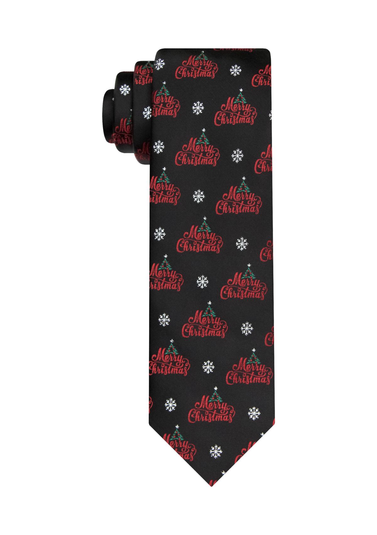 Black Merry Christmas with Snowflakes Tie