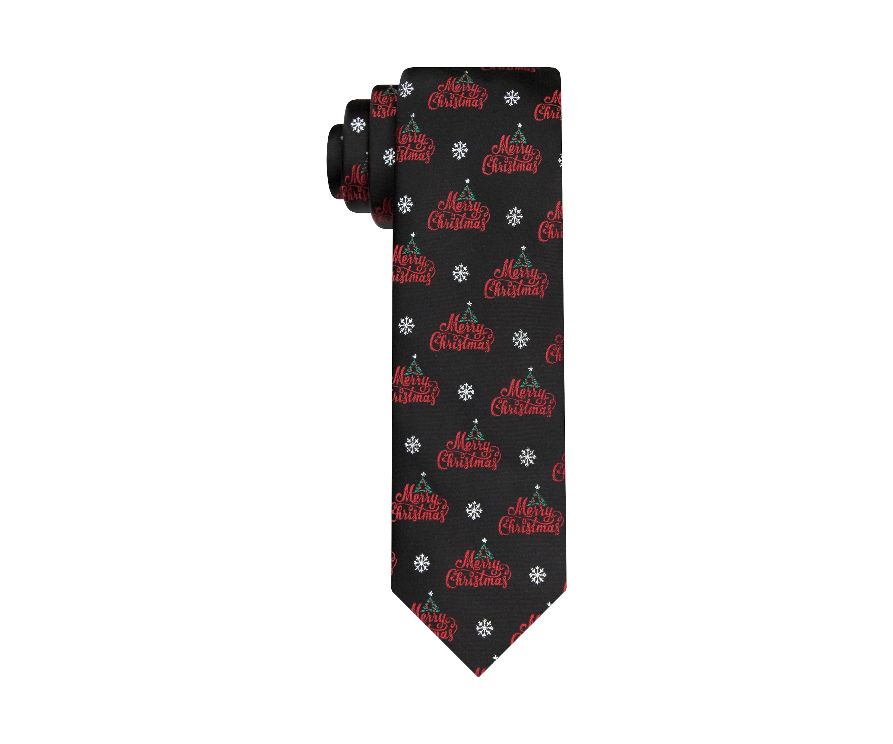 Black Merry Christmas with Snowflakes Tie
