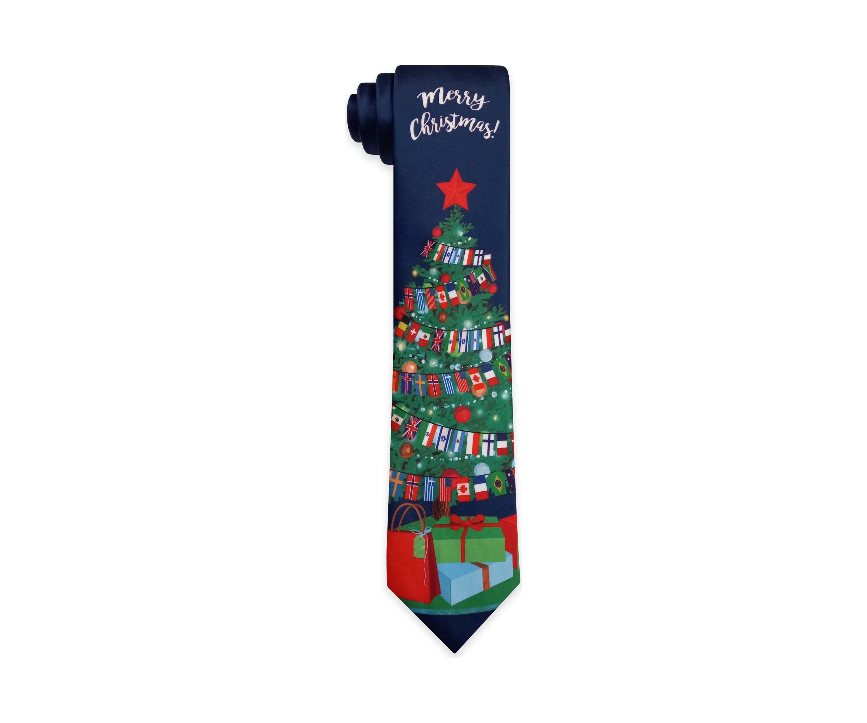 Navy Merry Christmas Tree Tie