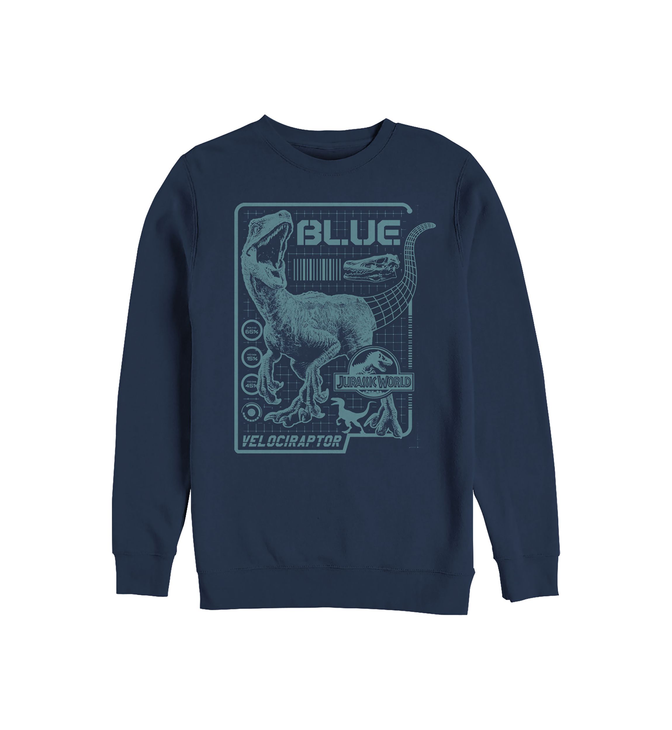 Raptor Blue Print Graphic Crew Fleece Sweatshirt