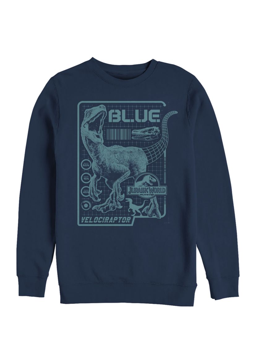 Raptor Blue Print Graphic Crew Fleece Sweatshirt
