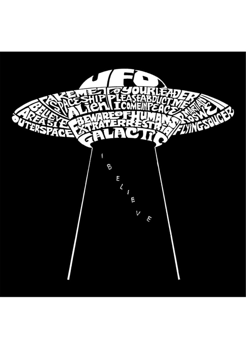Mens Word Art Long Sleeve Graphic T-Shirt - Flying Saucer UFO