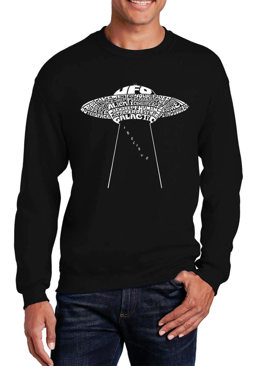 Mens Word Art Crew Neck Sweatshirt - Flying Saucer UFO
