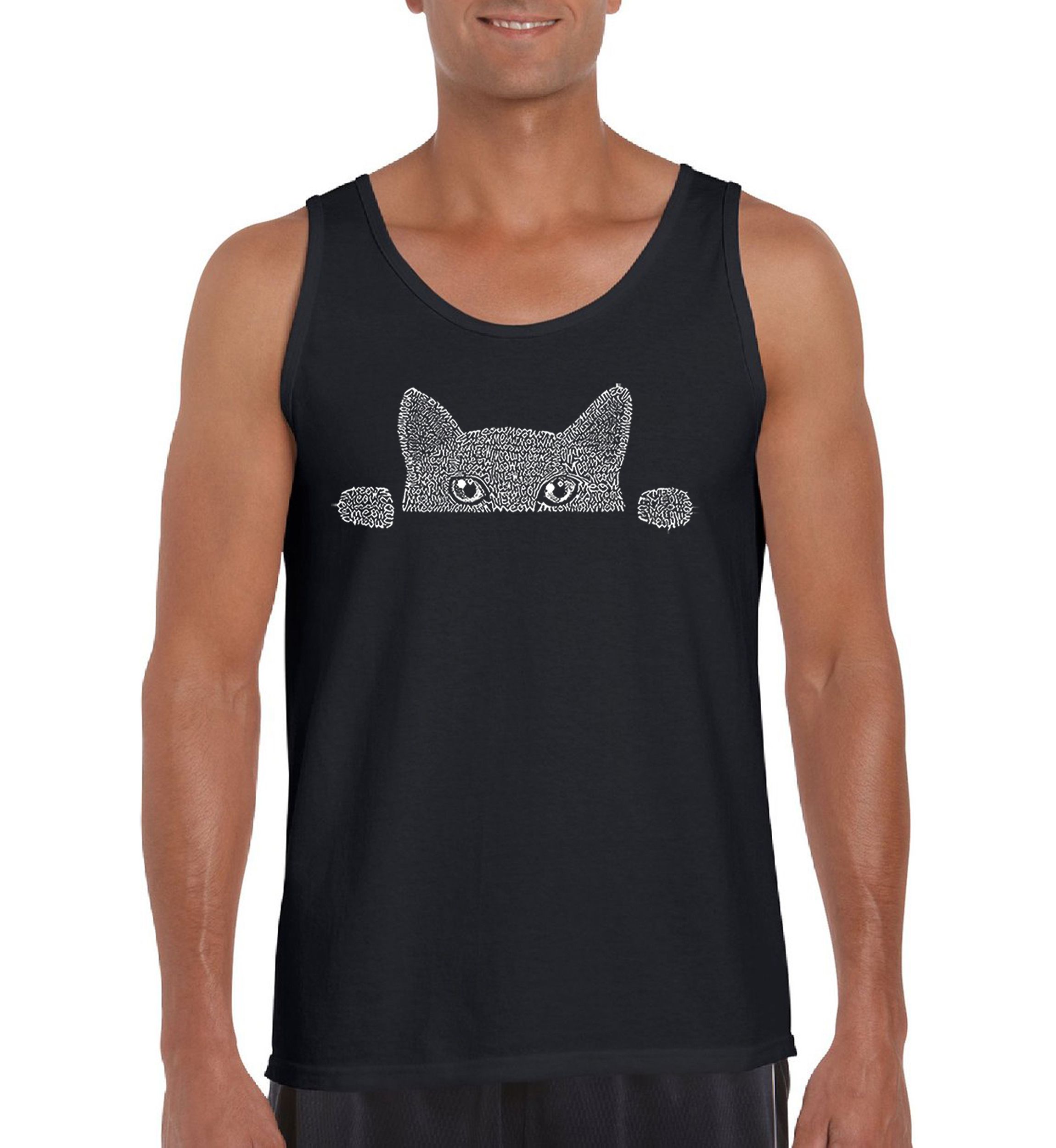 Mens Word Art Graphic Tank Top - Peeking Cat