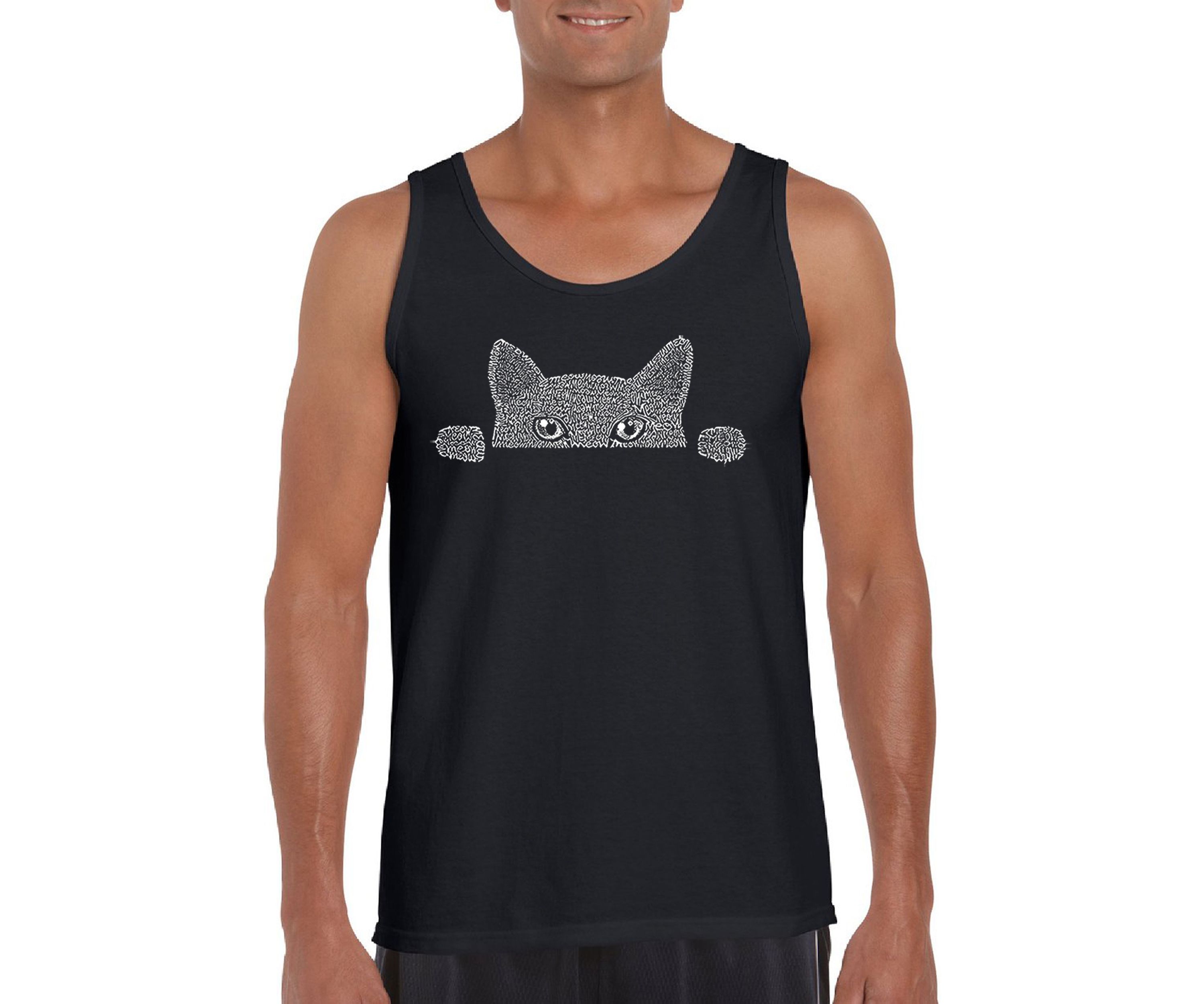 Mens Word Art Graphic Tank Top - Peeking Cat