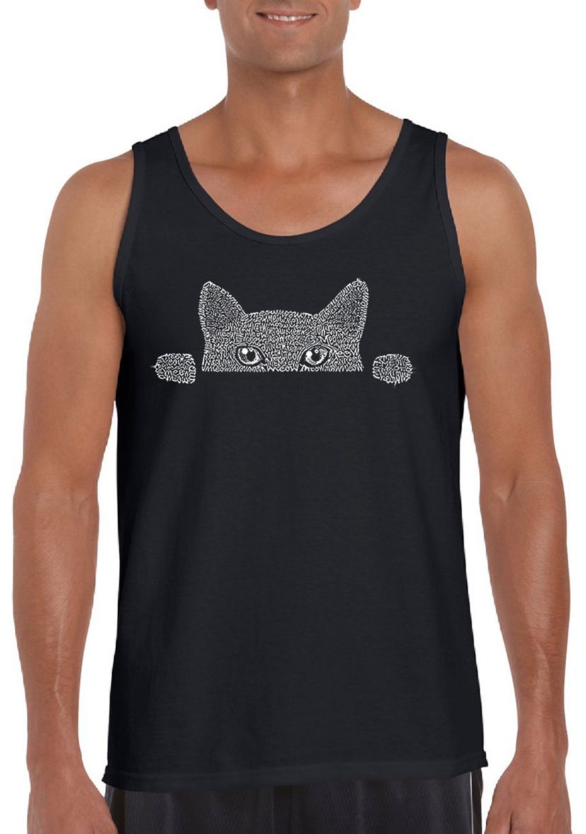 Mens Word Art Graphic Tank Top - Peeking Cat