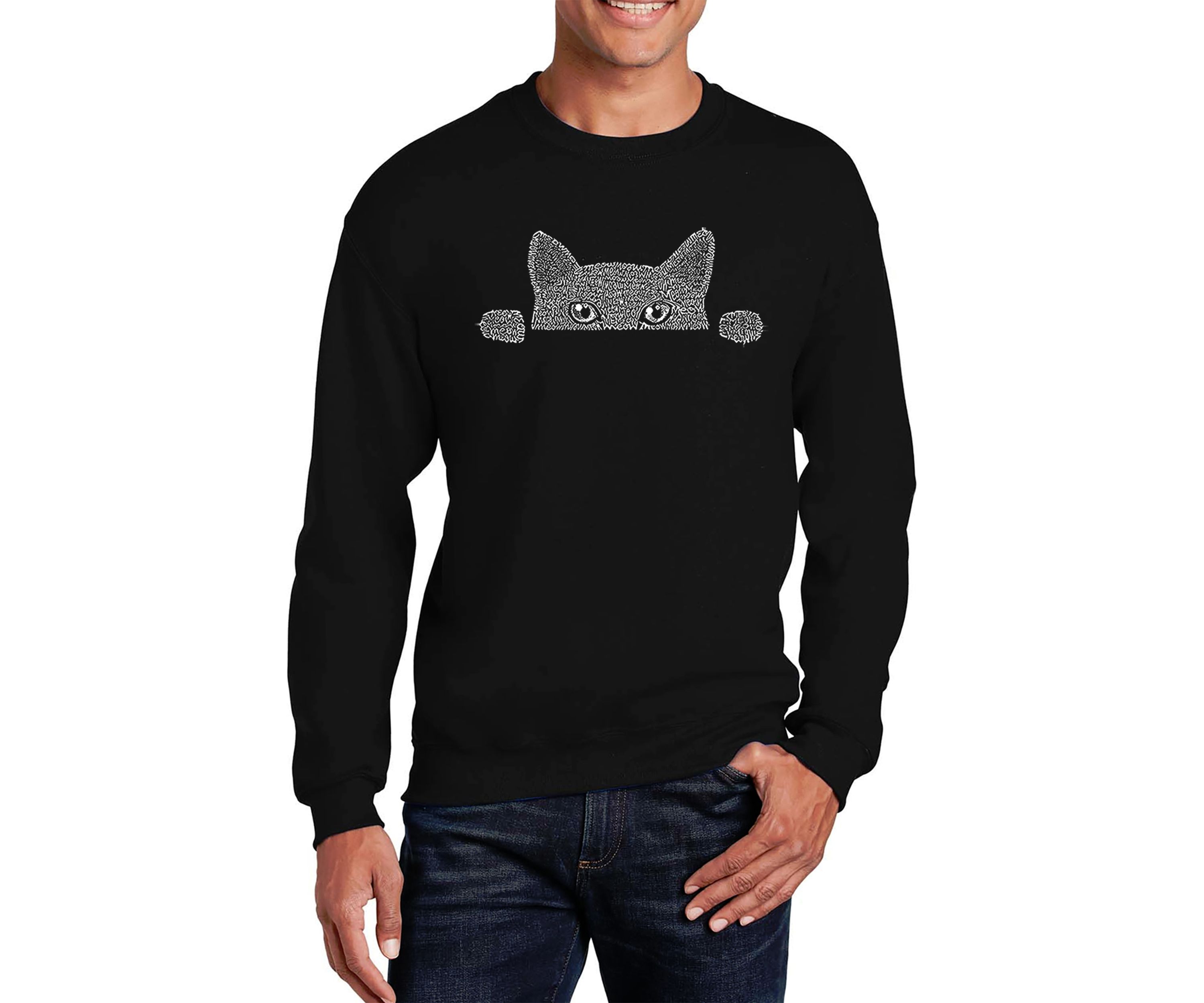 Mens Word Art Crew Neck Graphic Sweatshirt - Peeking Cat