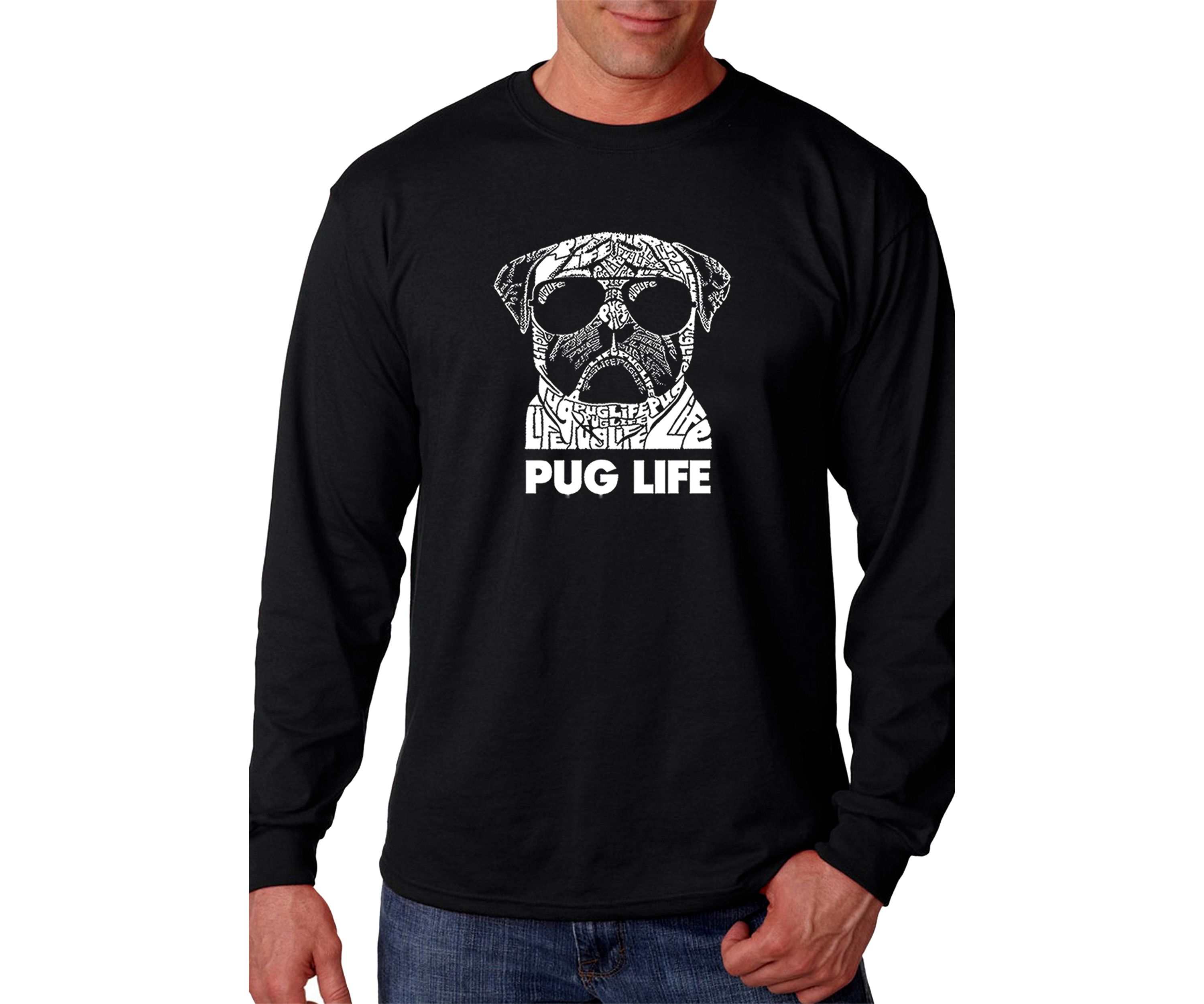Mens Word Art Long Sleeve Graphic T-Shirt - Pug Life