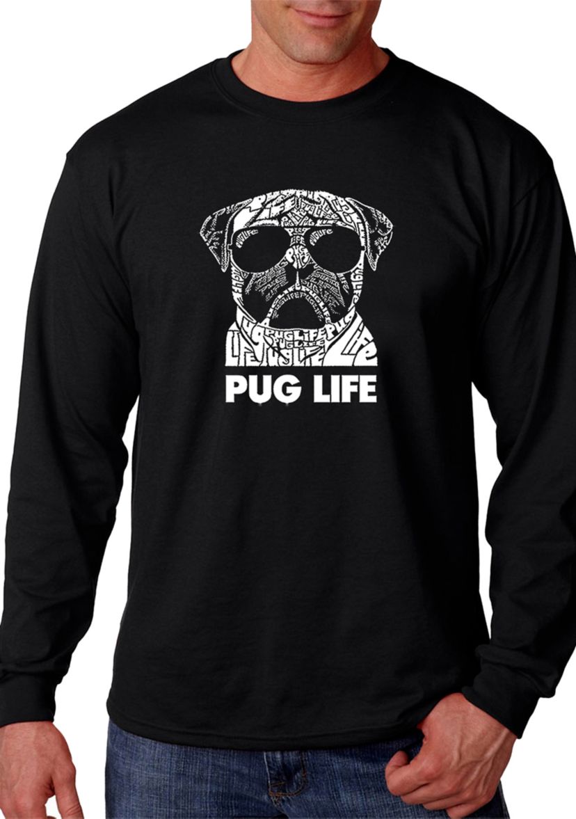 Mens Word Art Long Sleeve Graphic T-Shirt - Pug Life