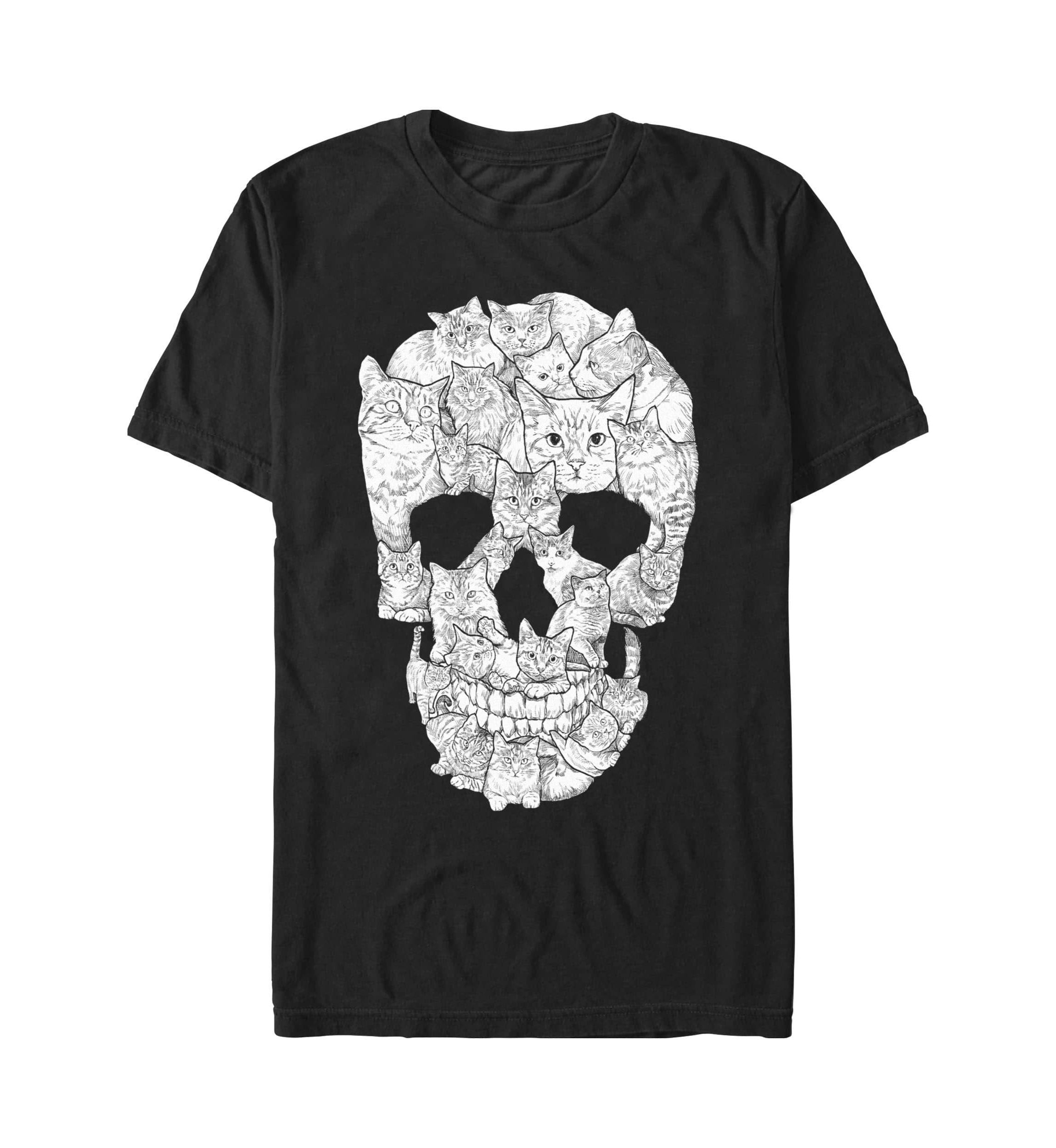 Sketchy Cat Skull Graphic T-Shirt