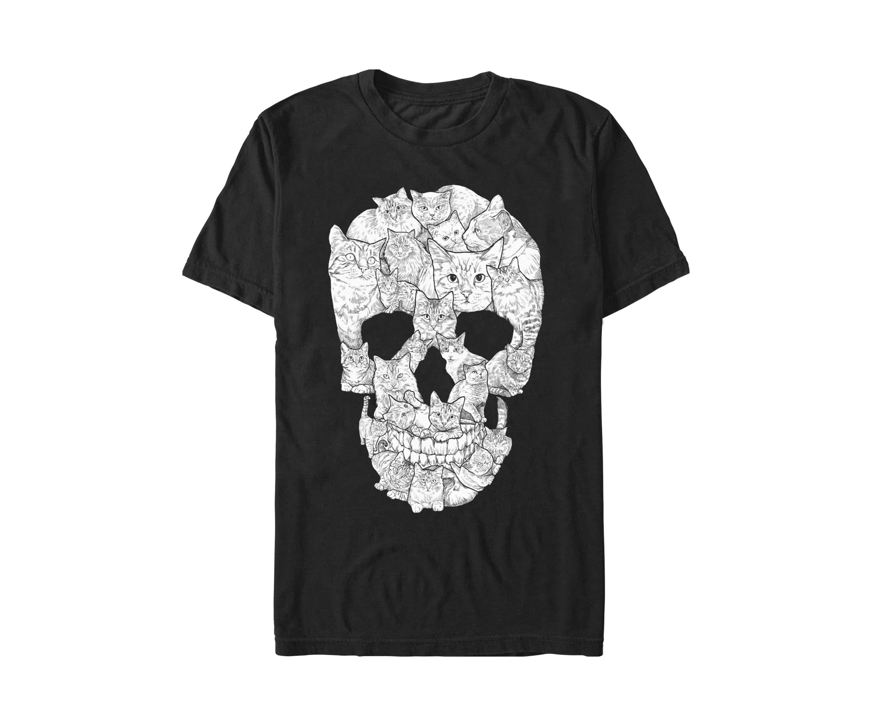 Sketchy Cat Skull Graphic T-Shirt