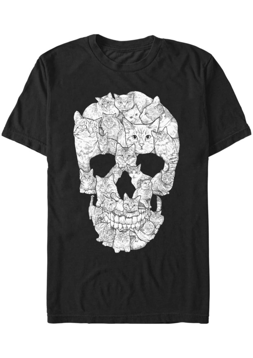 Sketchy Cat Skull Graphic T-Shirt