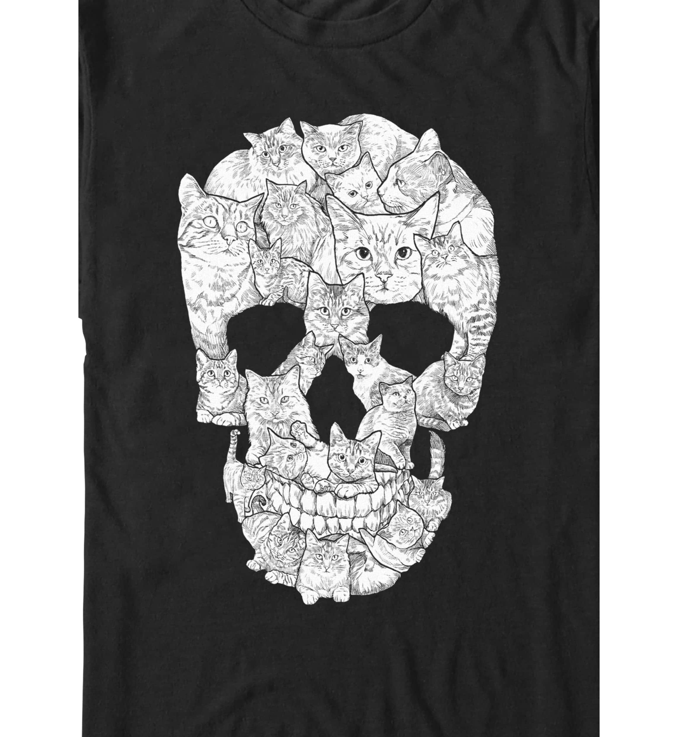 Sketchy Cat Skull Graphic T-Shirt