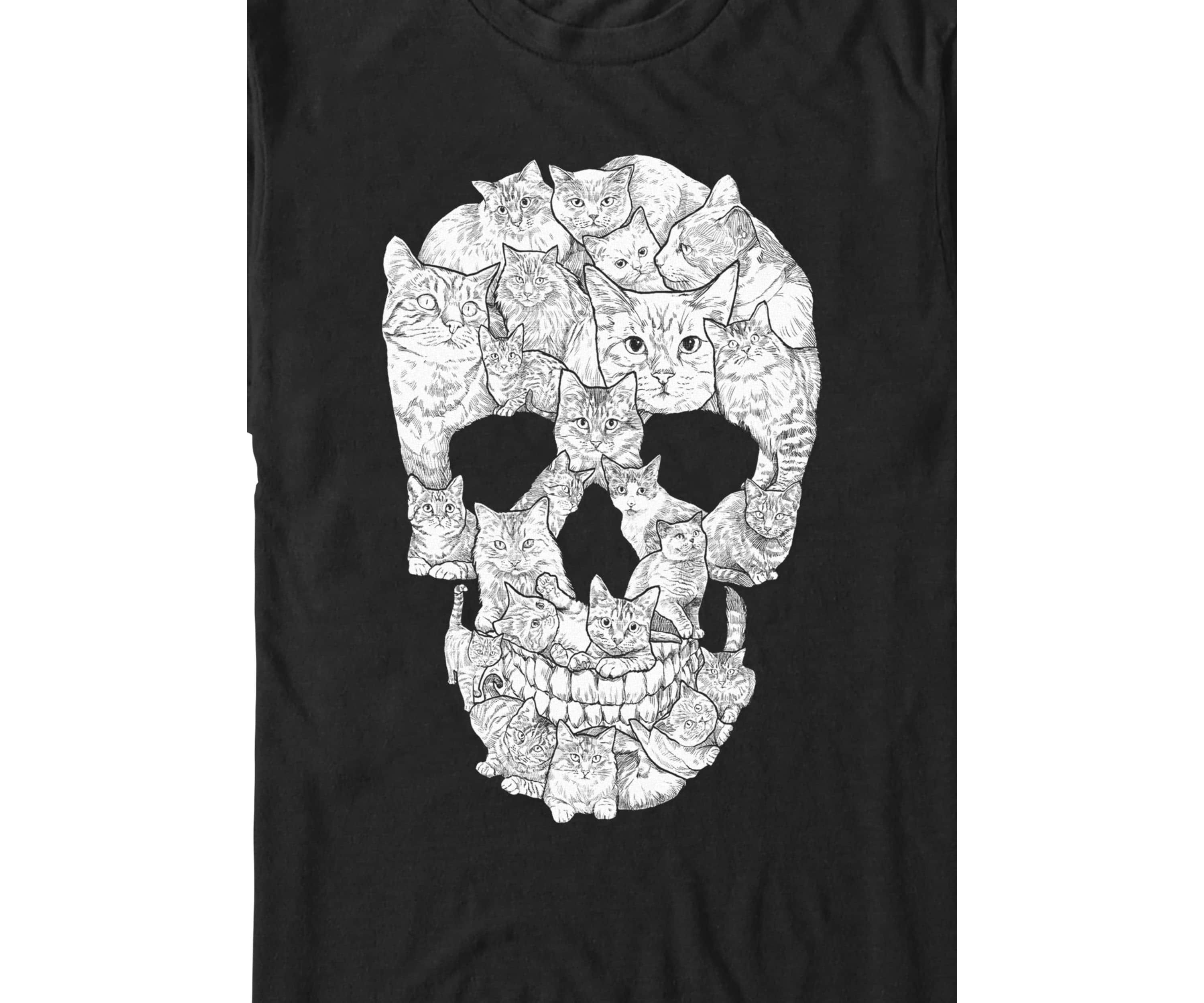 Sketchy Cat Skull Graphic T-Shirt