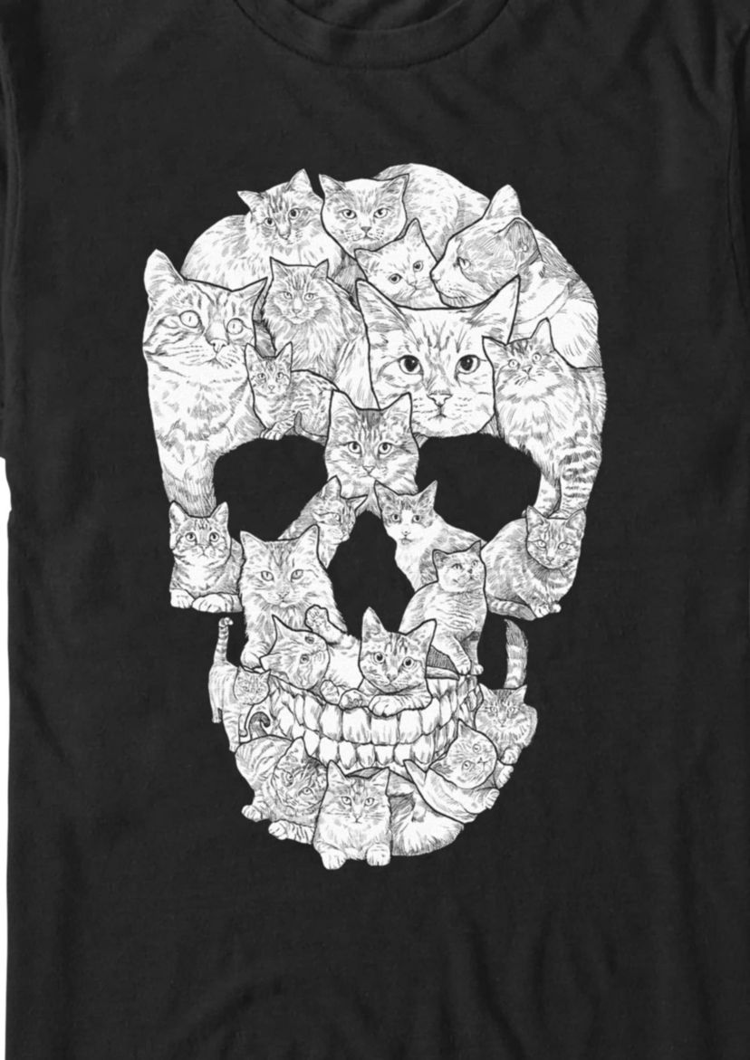Sketchy Cat Skull Graphic T-Shirt