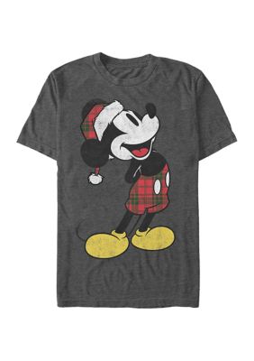 Disney Men's Plaid Mickey Short Sleeve Graphic T-Shirt, Grey, 2XL