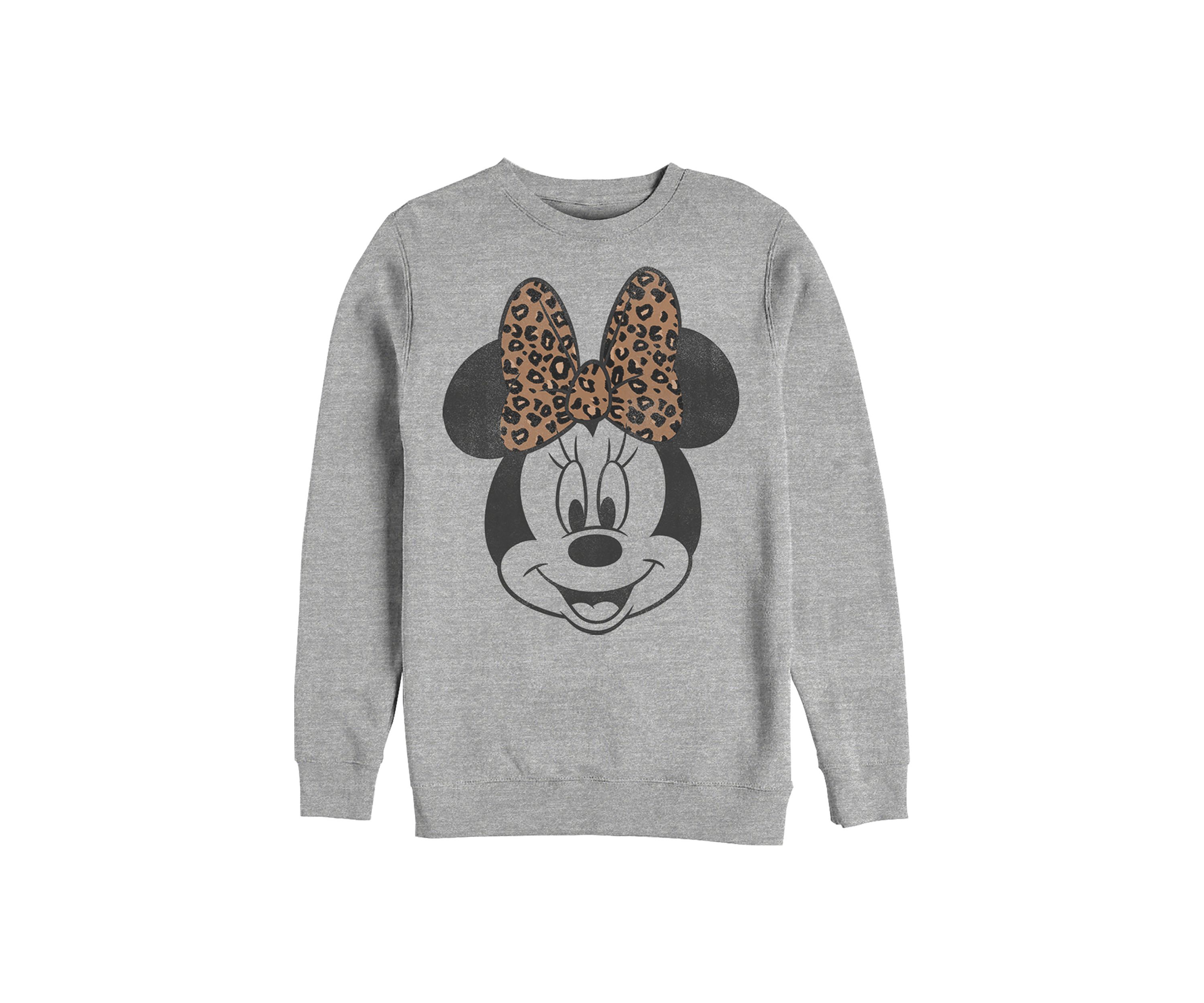  Modern Minnie Face Leopard Crew Fleece Graphic Sweatshirt